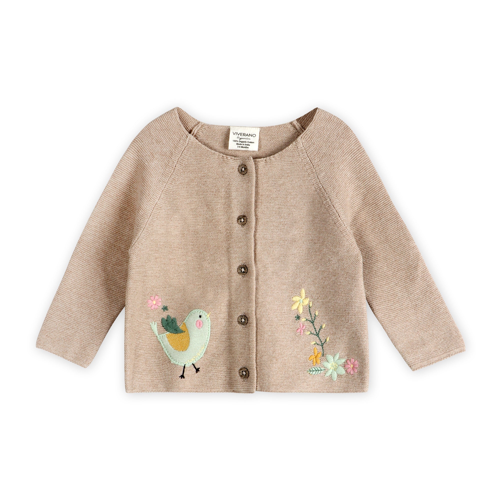 Bird Embroidered Baby Knit Cardigan (Organic Cotton)