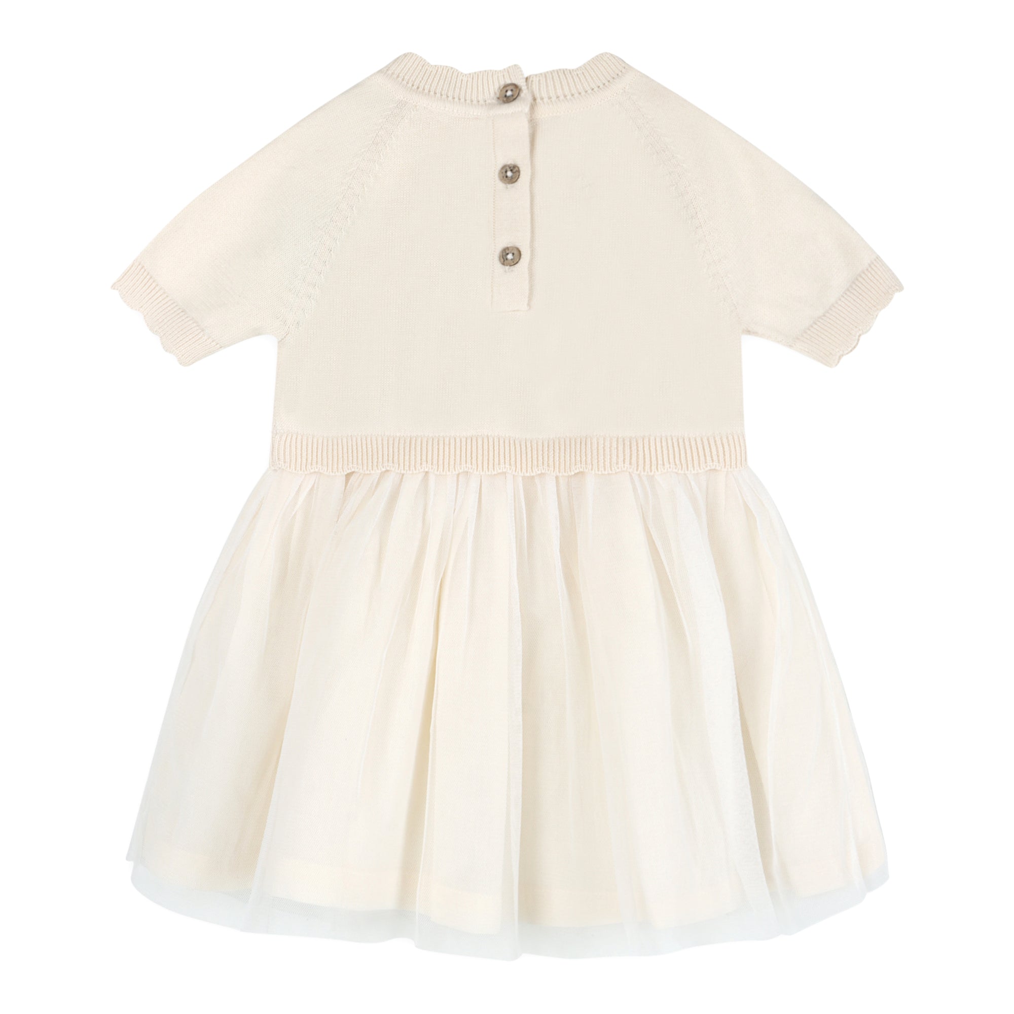 Bird Floral Embroidered Tutu Knit Baby Dress Back (Organic Cotton)