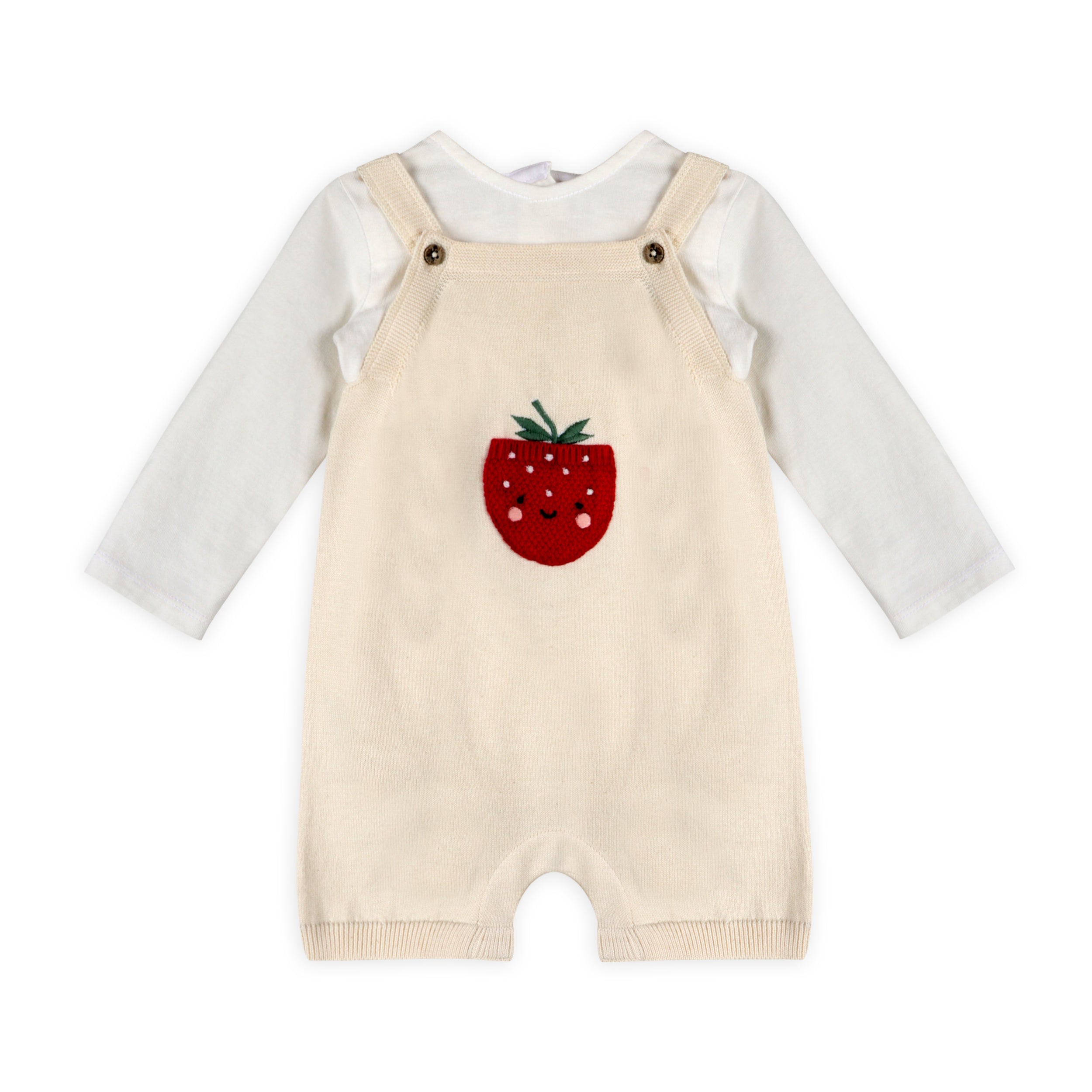 Strawberry Pocket Baby Knit Shortall Set (Organic Cotton)