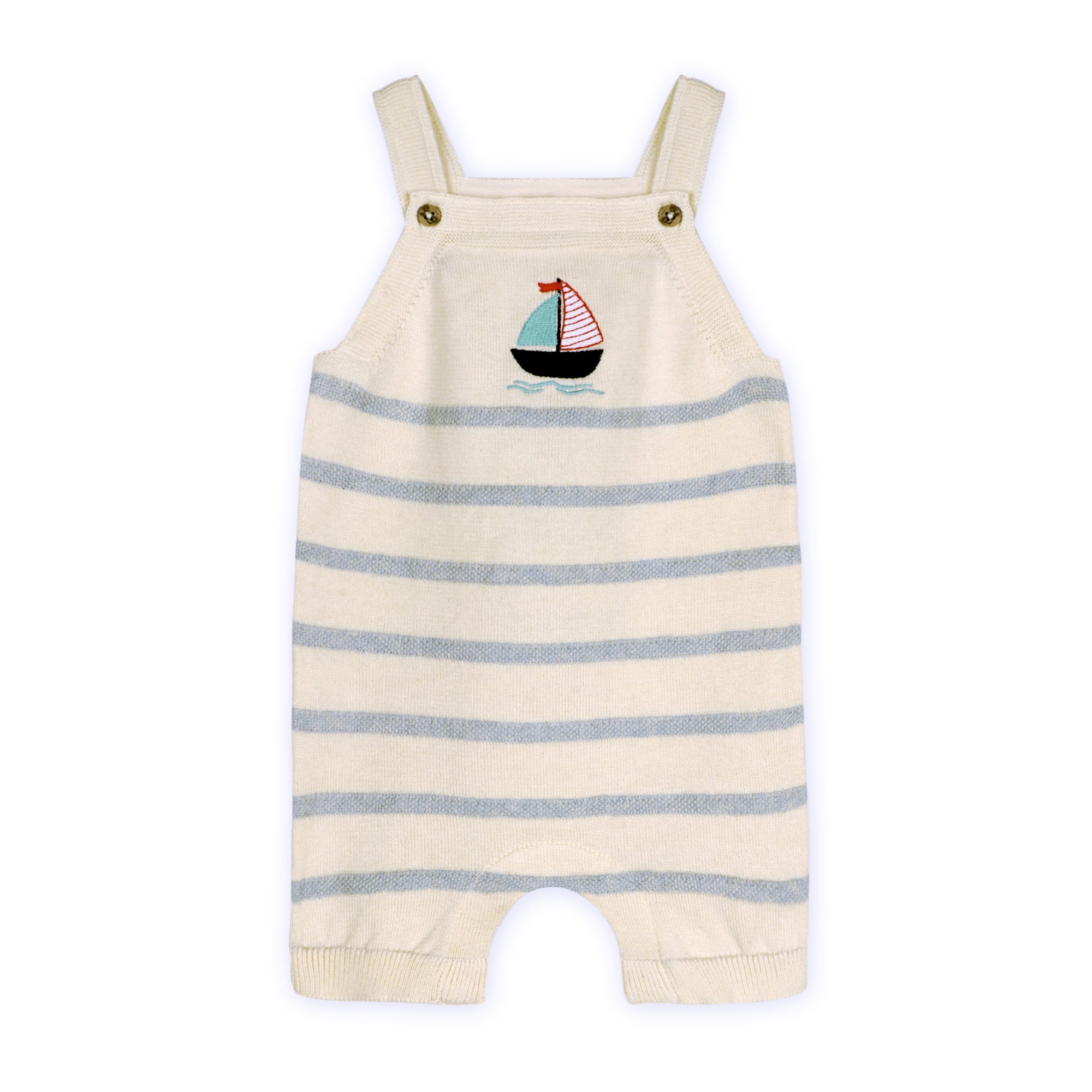 Sailboat Stripe Baby Knit Shortall Front (Organic Cotton)