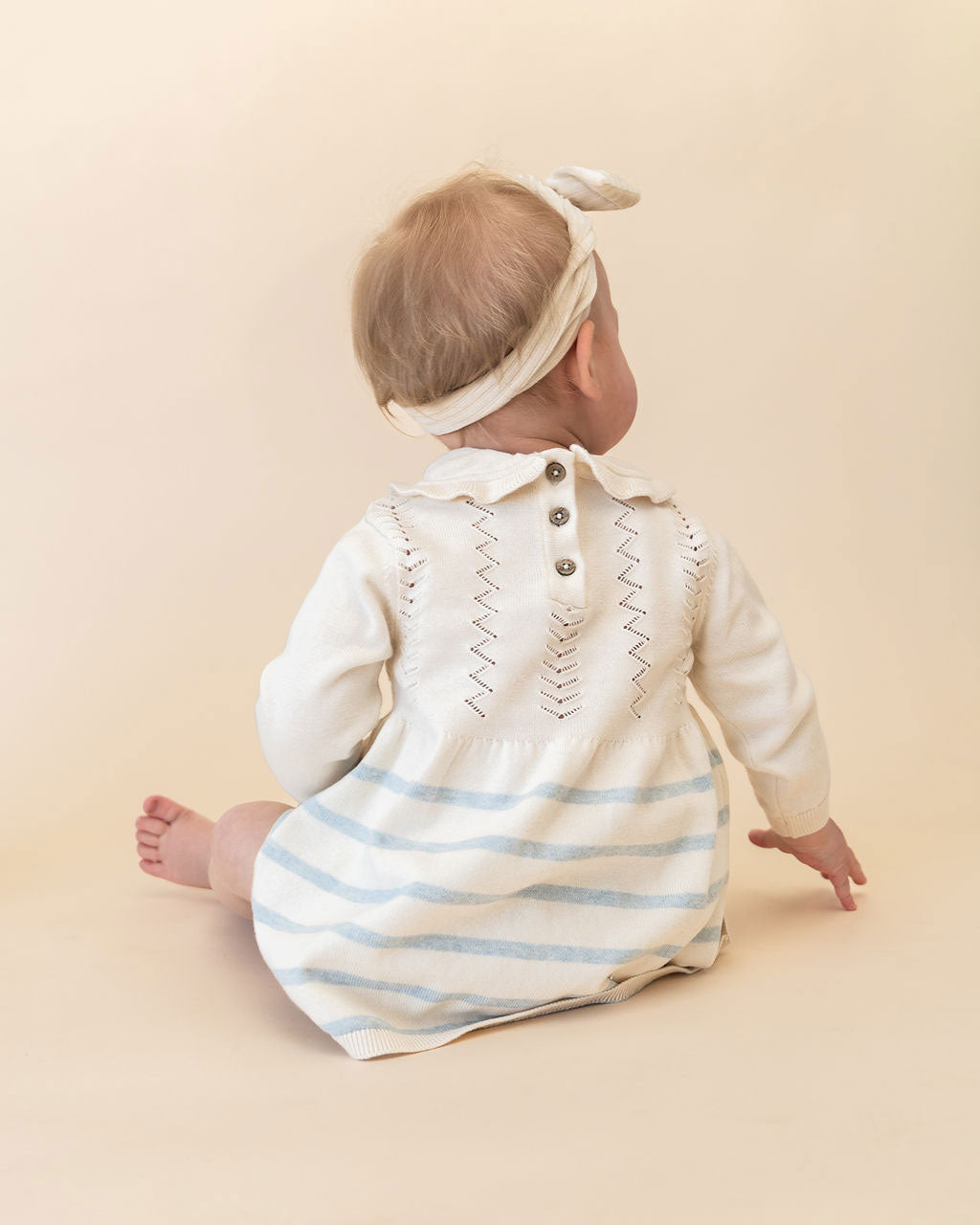 Isla Sailor Stripe Baby Sweater Knit Dress (Organic Cotton) - Model Back