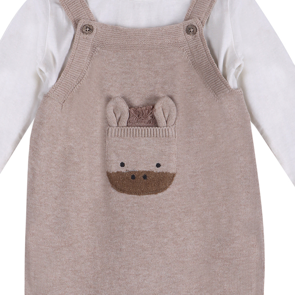 Horse Pocket Baby Knit Overall Detail (Organic Cotton)