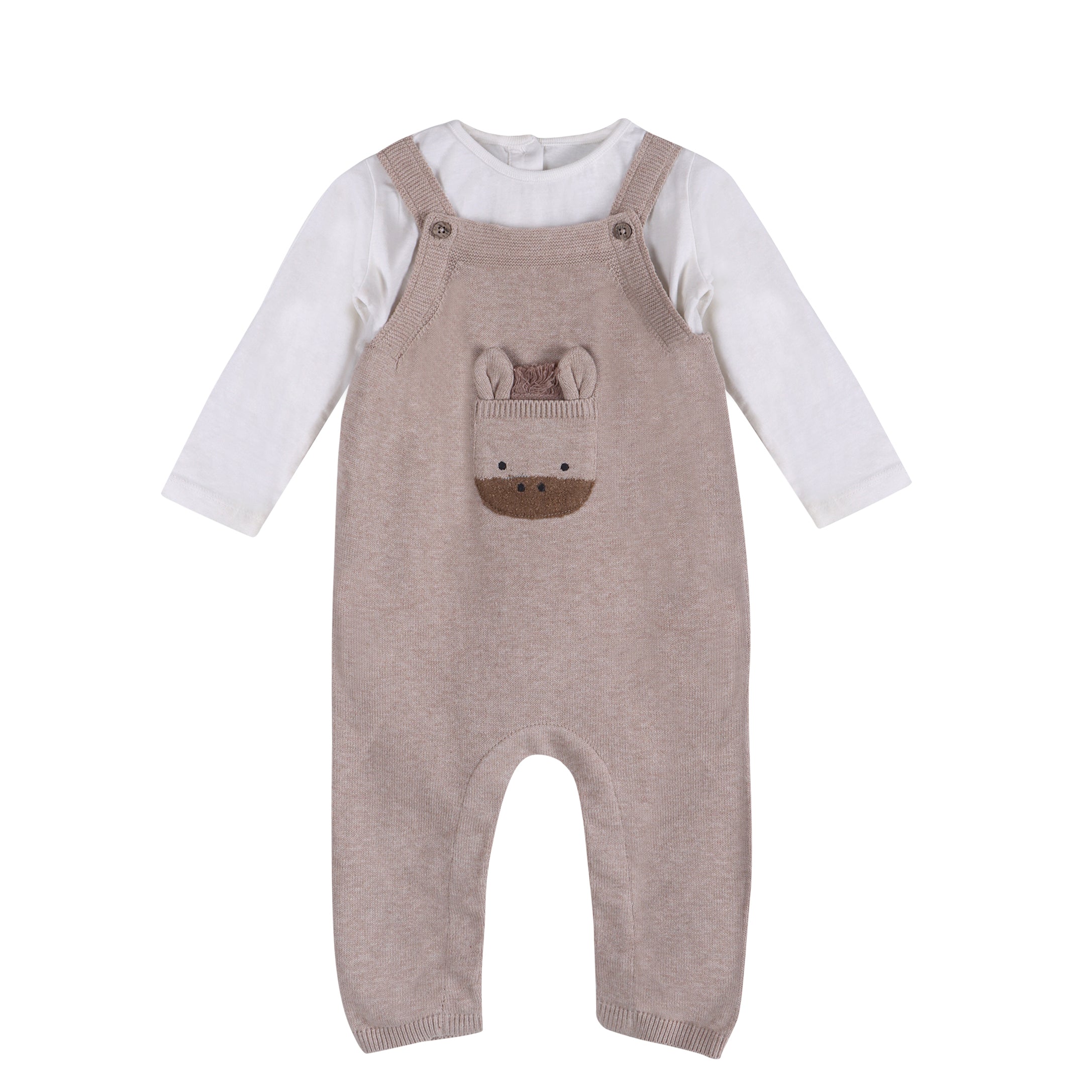 Horse Pocket Baby Knit Overall Set (Organic Cotton)