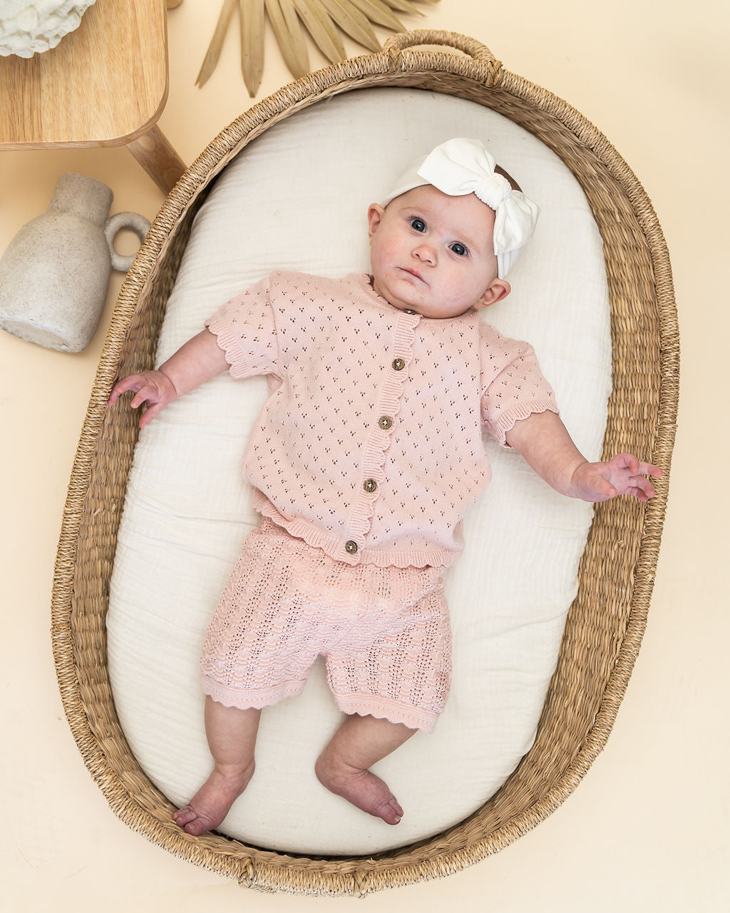 Emily Pointelle Baby Sweater Shirt & Shorts Set (Organic Cotton) - Model