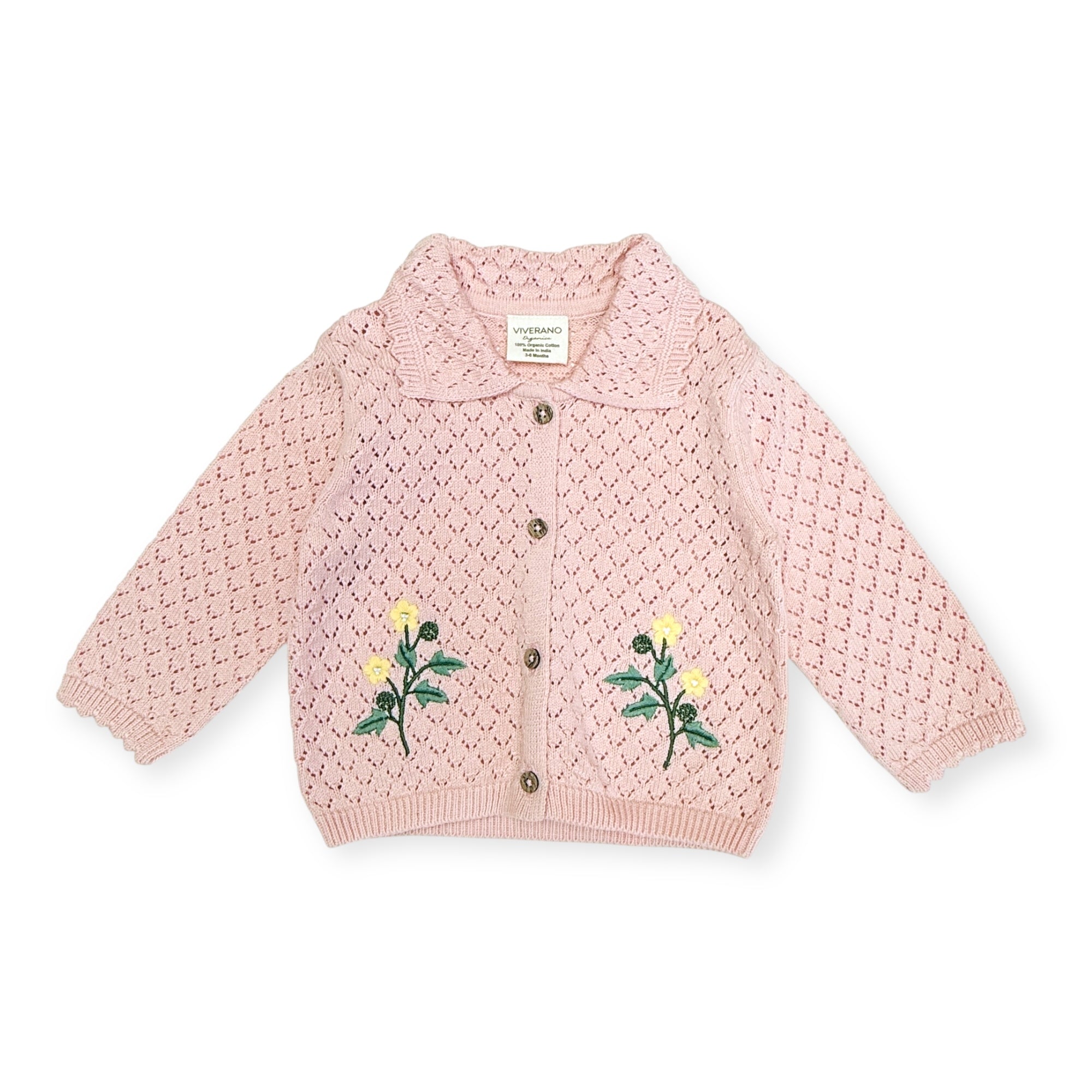 Lily Floral Textured Baby Sweater Knit Cardigan (Organic Cotton)