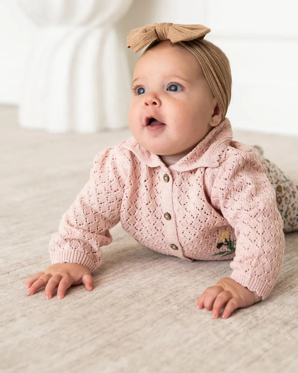 Lily Floral Textured Baby Sweater Knit Cardigan (Organic Cotton)
