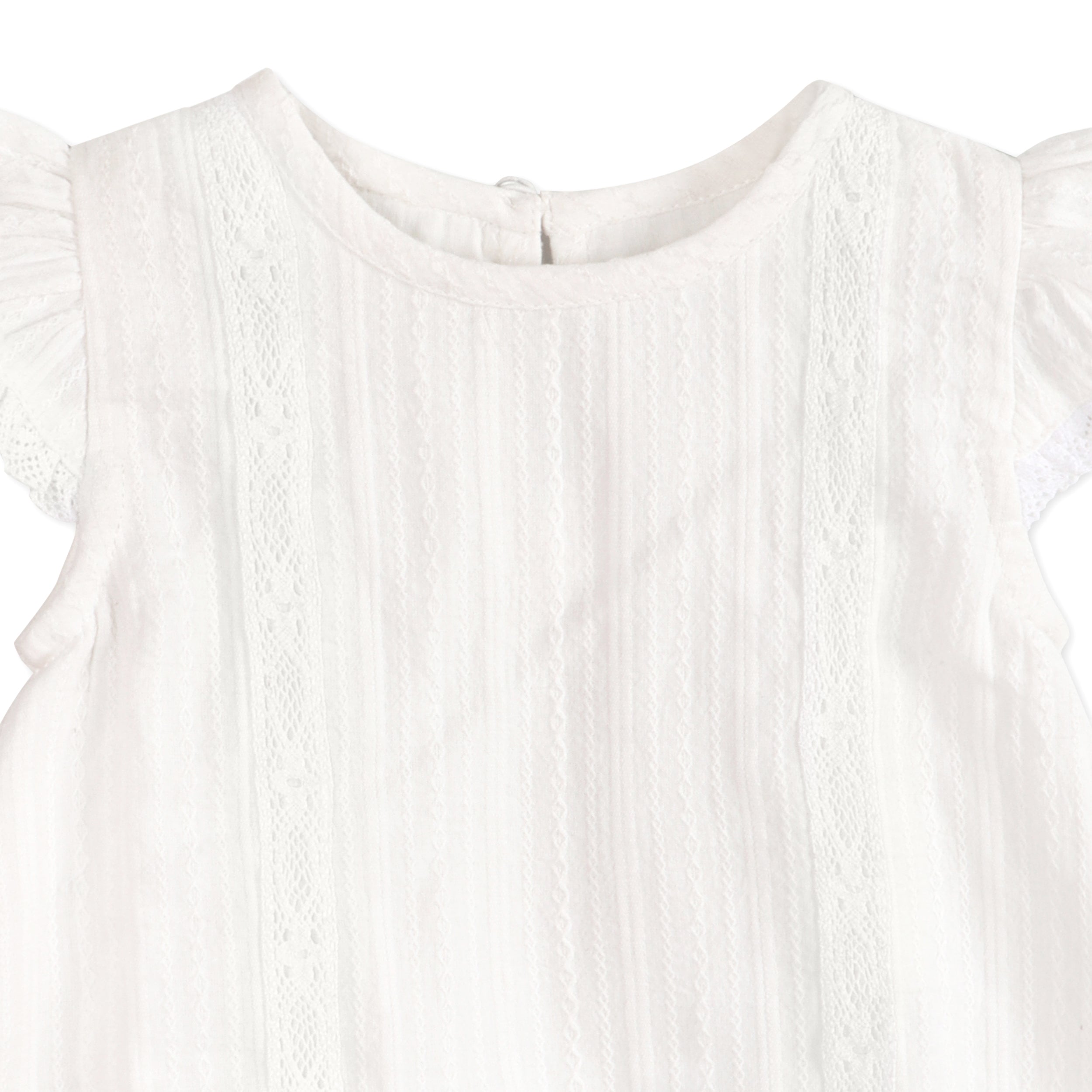 Noelle Striped Dobby White A Line Baby Dress Detail (Organic)
