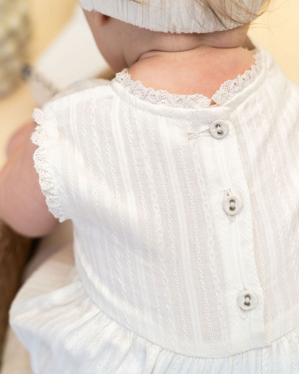 Darie Striped Dobby White Baby Romper + Headband (Organic) Back Detail