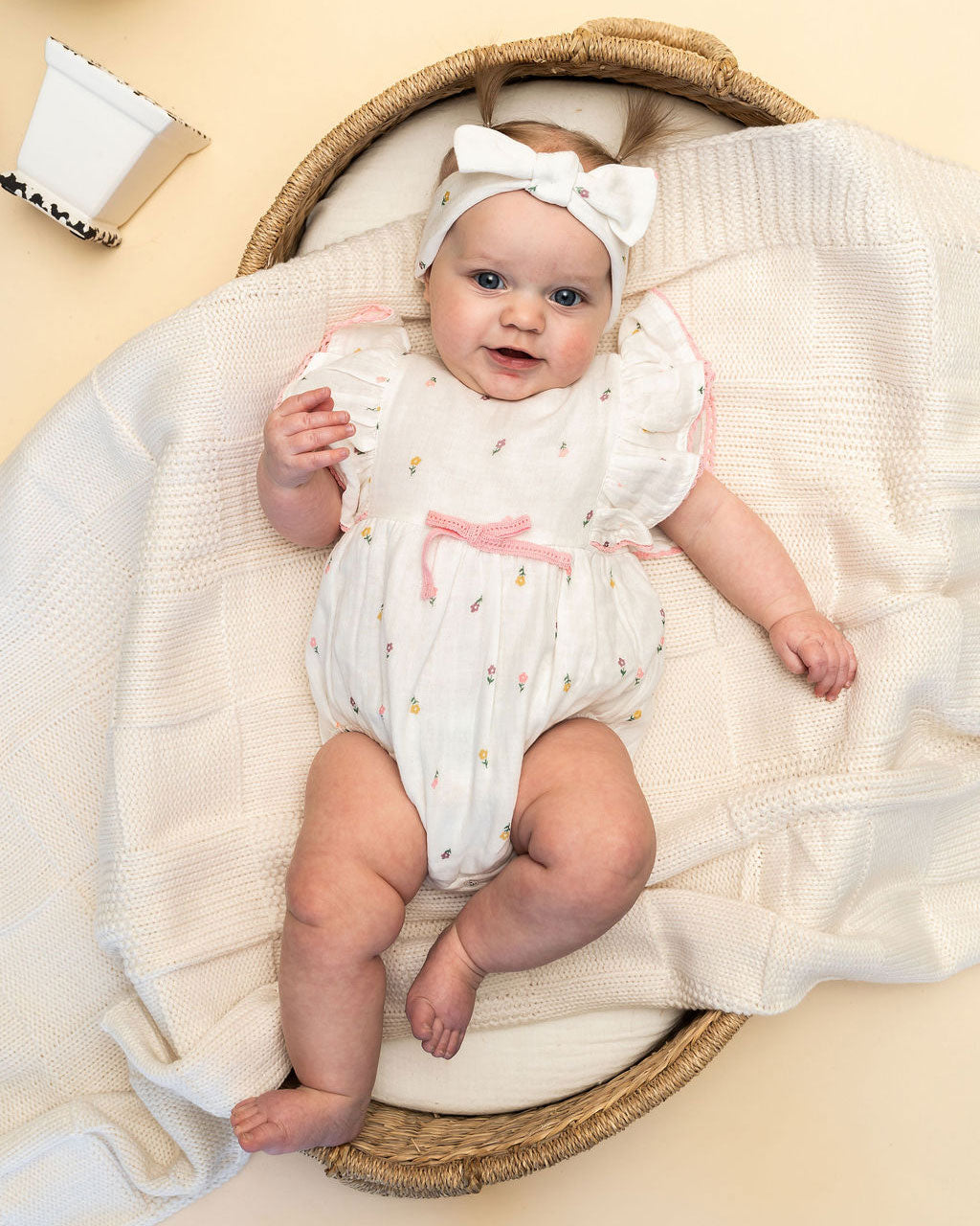 Margot Flower Baby Romper + Headband (Organic) Lifestyle Model