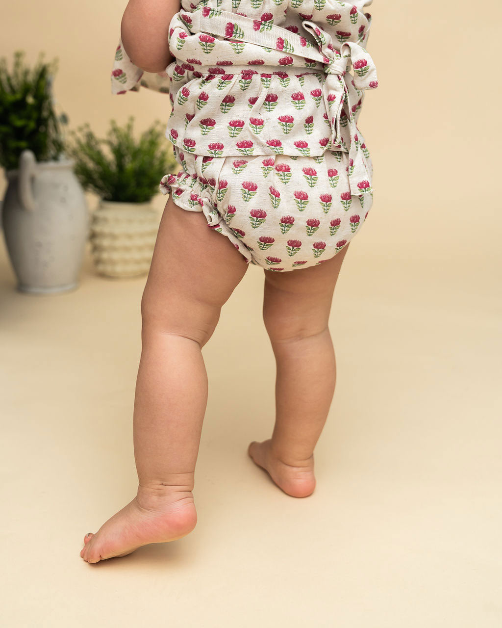 Mia Block Print Floral Baby Dress + Bloomer (Linen Blend) - Diaper Cover