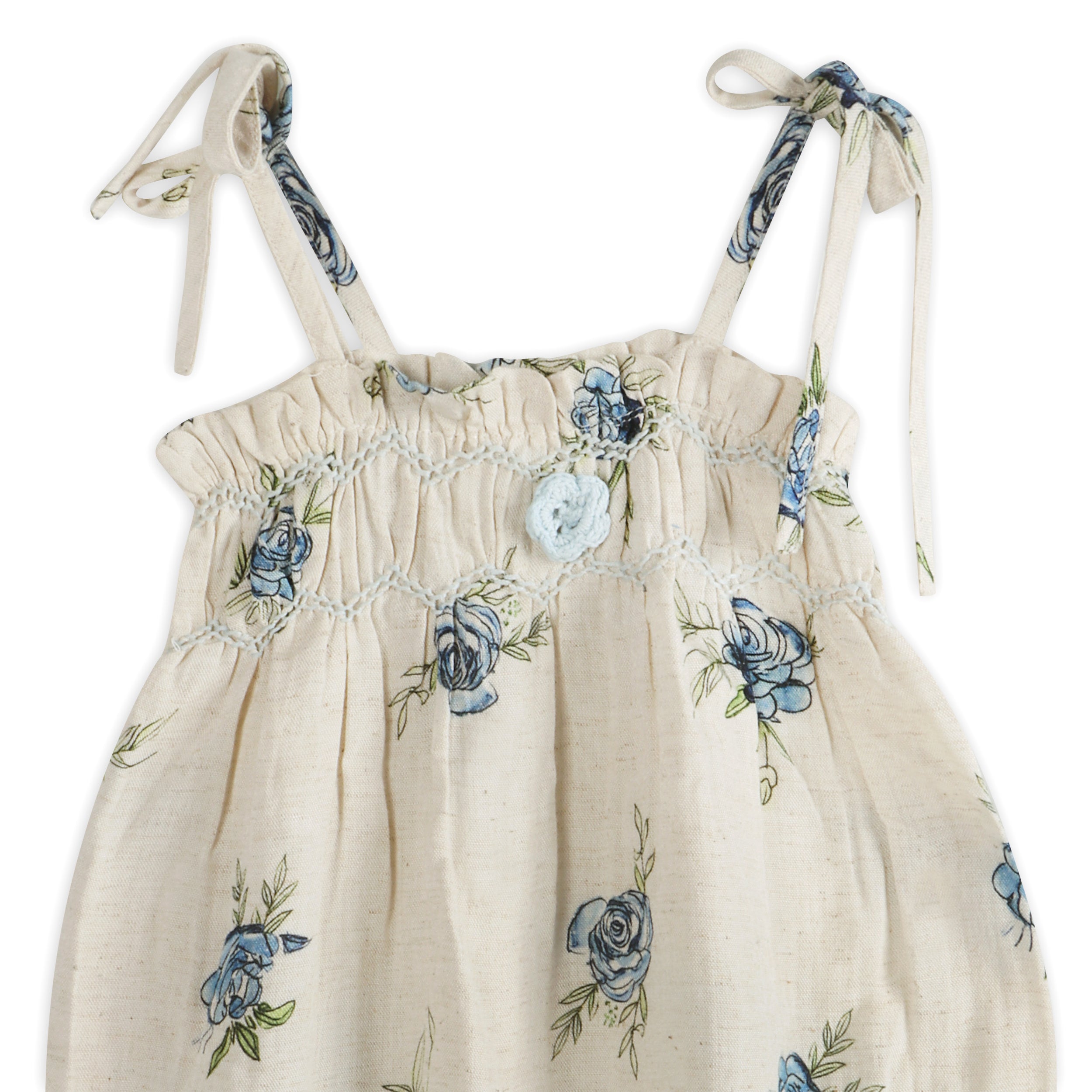 Anais Floral Baby Romper Detail (Linen Blend)