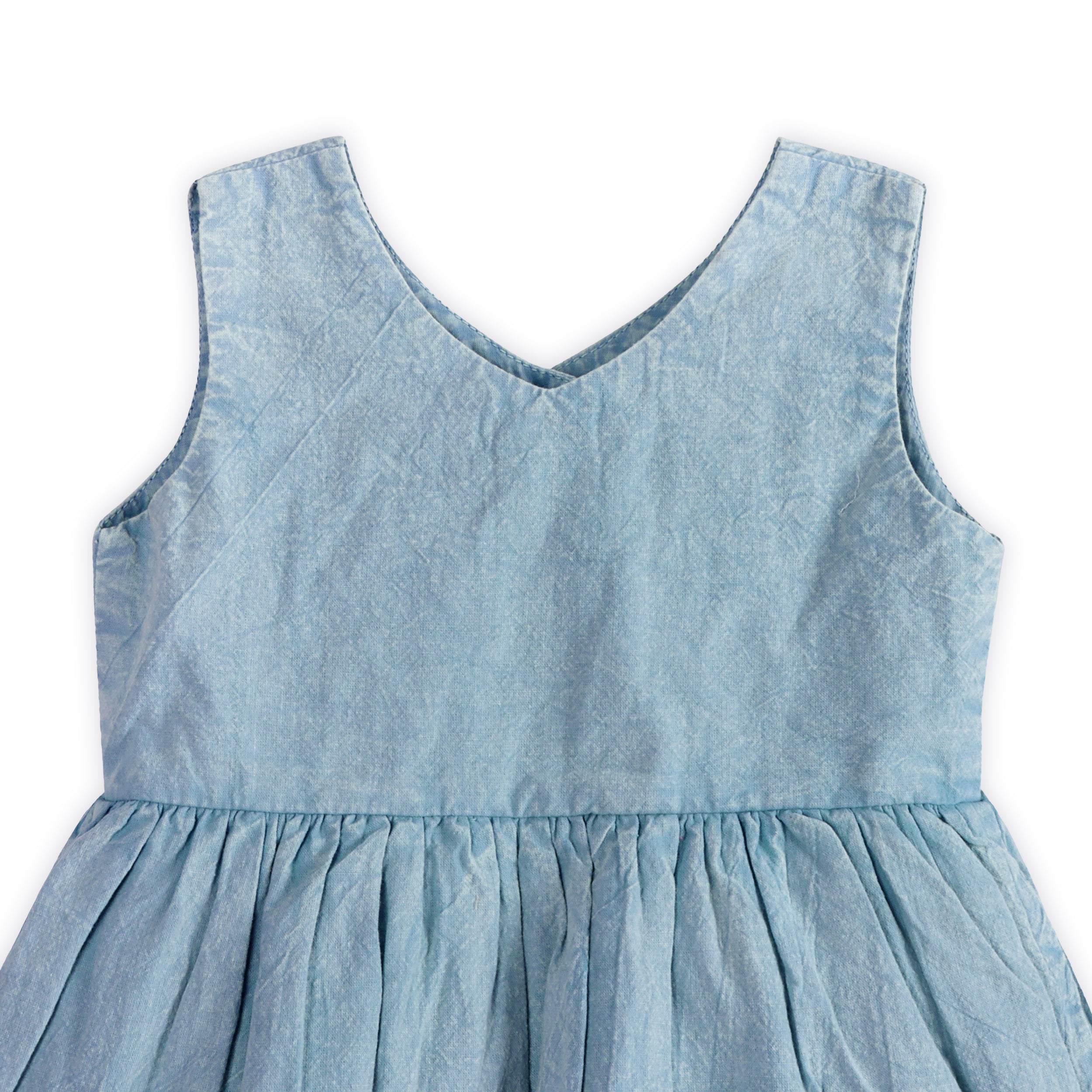 River Soft Denim Washed Baby Dress Detail (Organic)