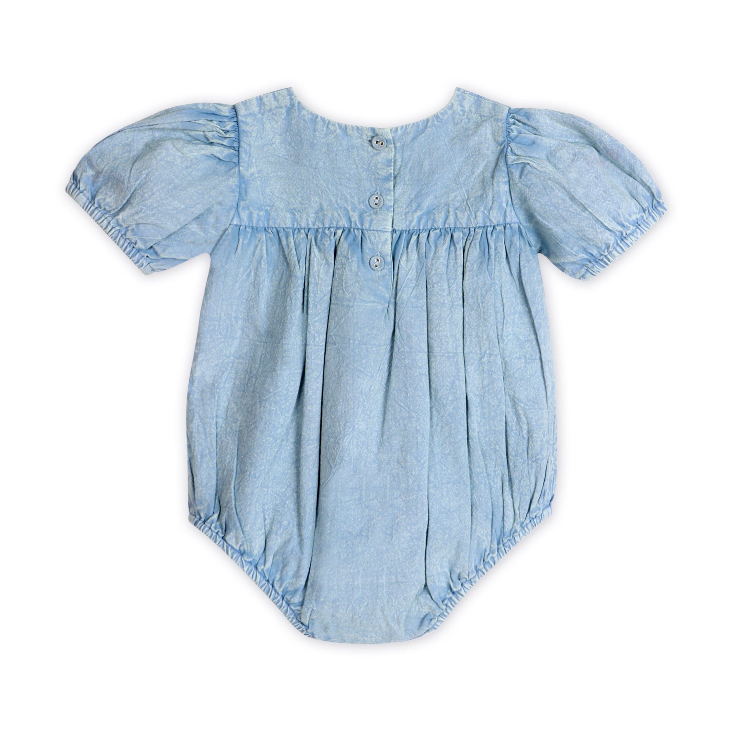 Aspen Soft Denim Washed Baby Romper Back (Organic)