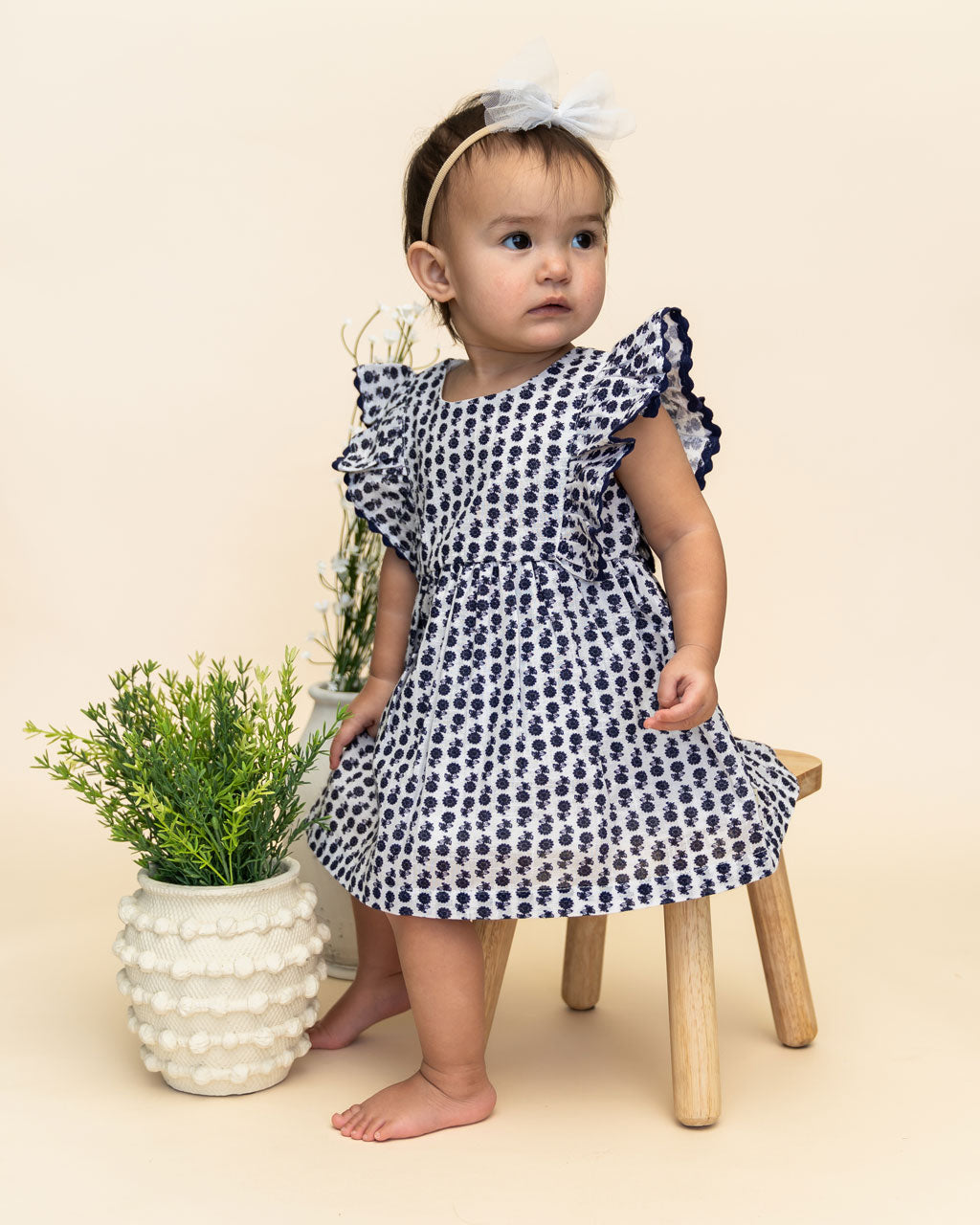 Jamie Blue Floral Baby Dress + Bloomer (Organic), Iris Blue / 12-18M