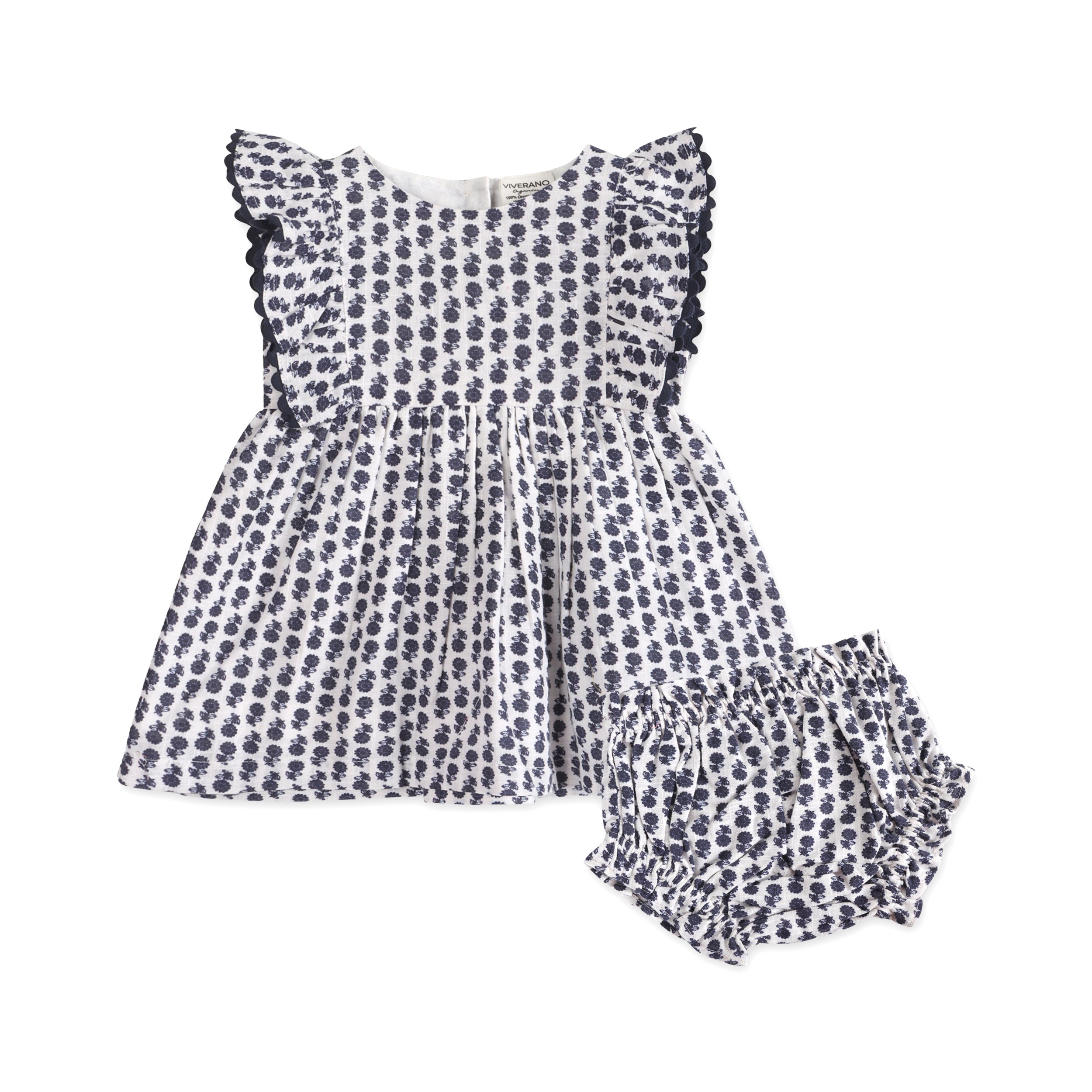 Jamie Blue Floral Baby Dress + Bloomer (Organic)