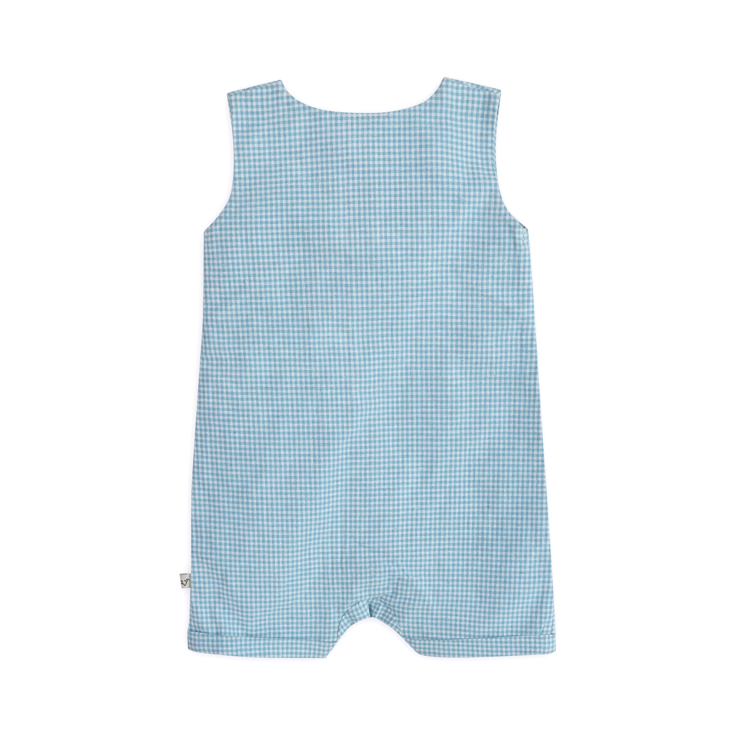 Nautical Embroidered Gingham Baby Romper Back (Organic)