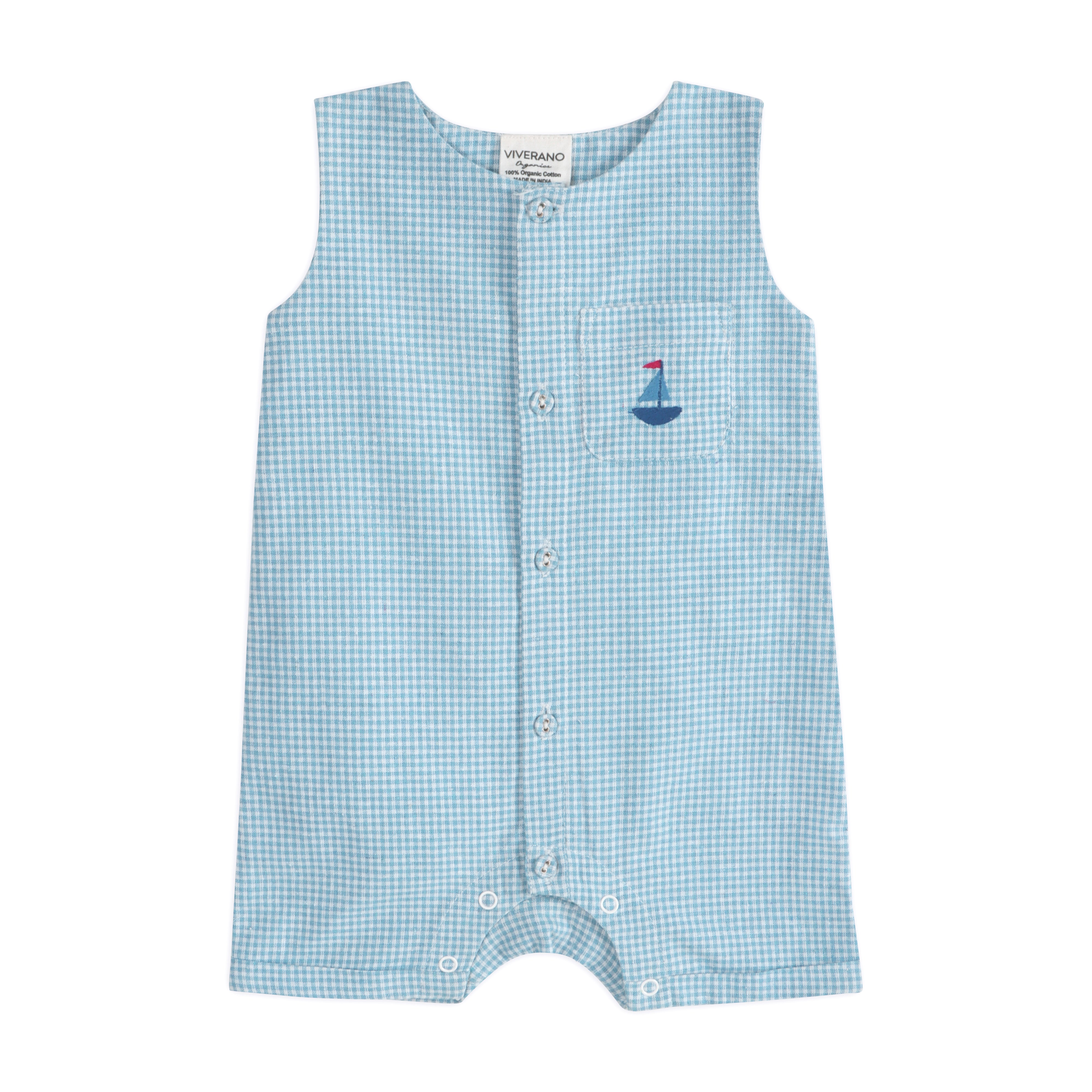 Nautical Embroidered Gingham Baby Romper (Organic)