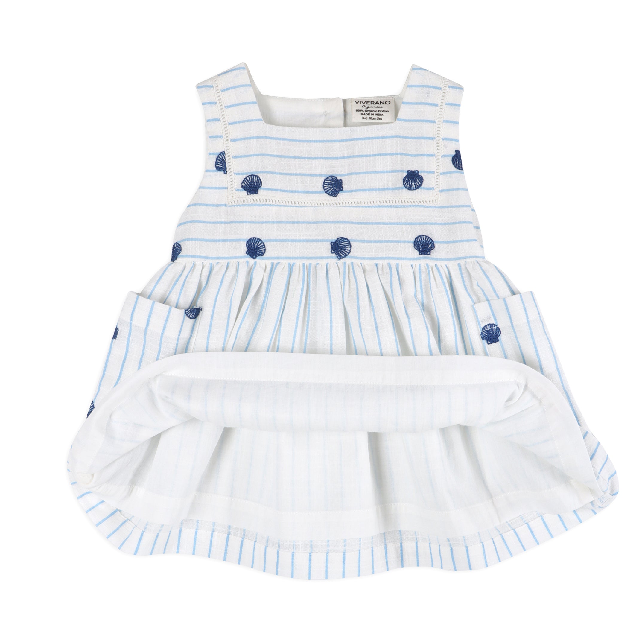 Seashells Embroidered Striped Baby Dress Layer (Organic)