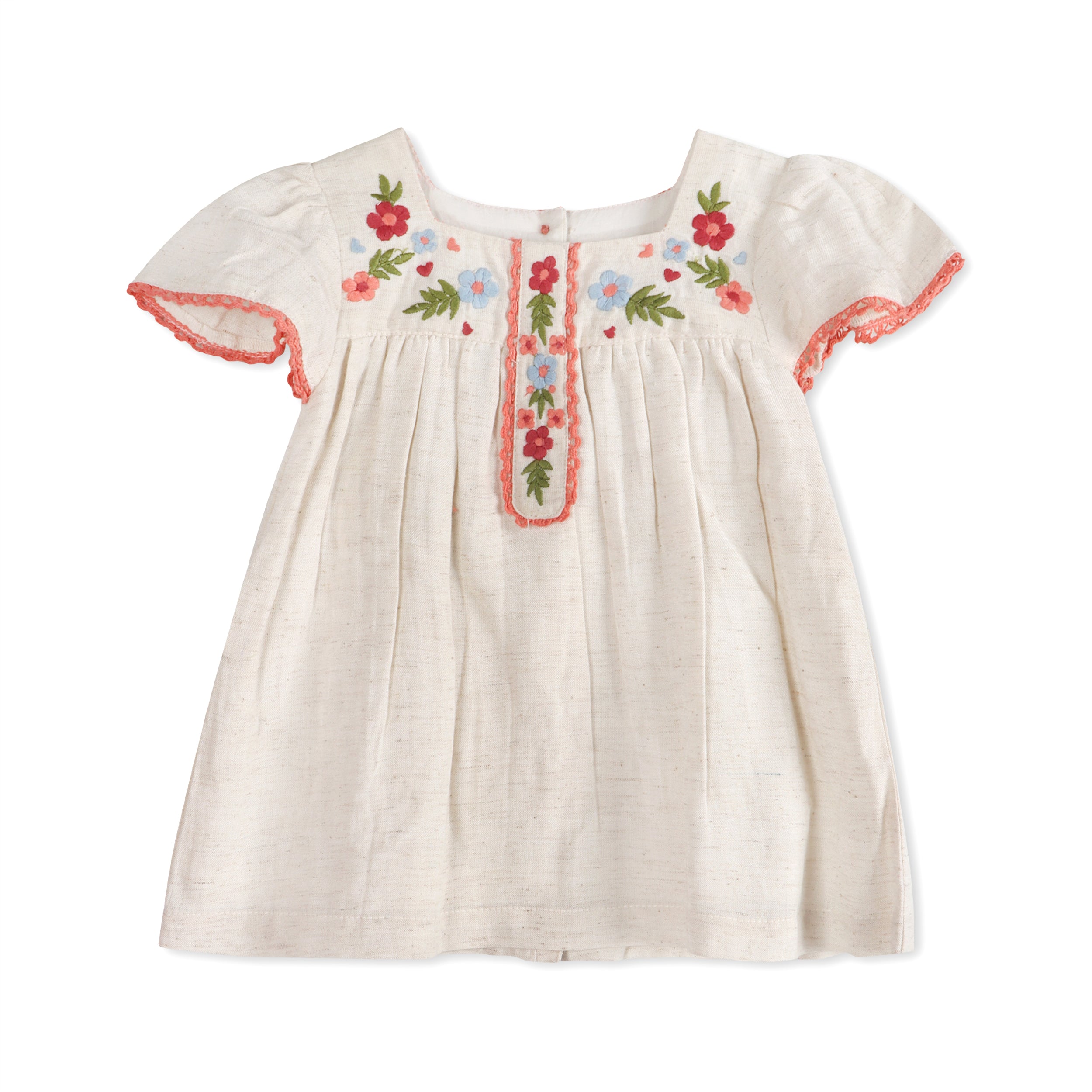 Gabi Embroidered Baby Dress Front (Linen Blend)