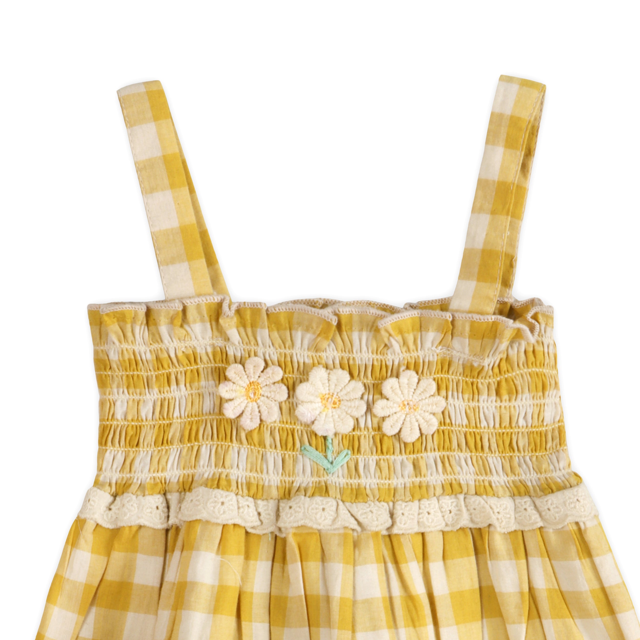 Bonnie Sunshine Gingham Smocked Baby Dress Detail (Organic)