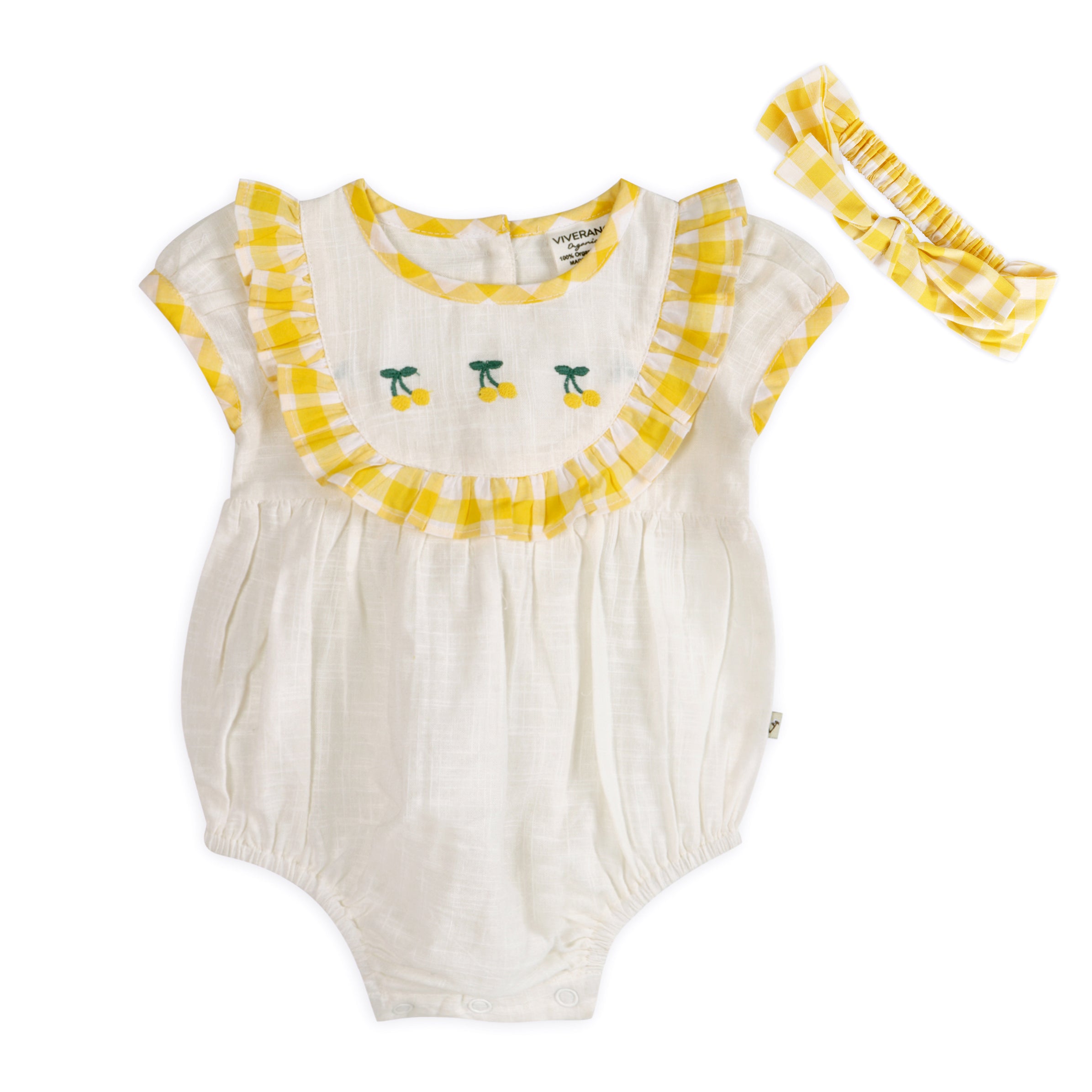 Josephine Lemons Embroidered Baby Romper + Headband (Organic Cotton)