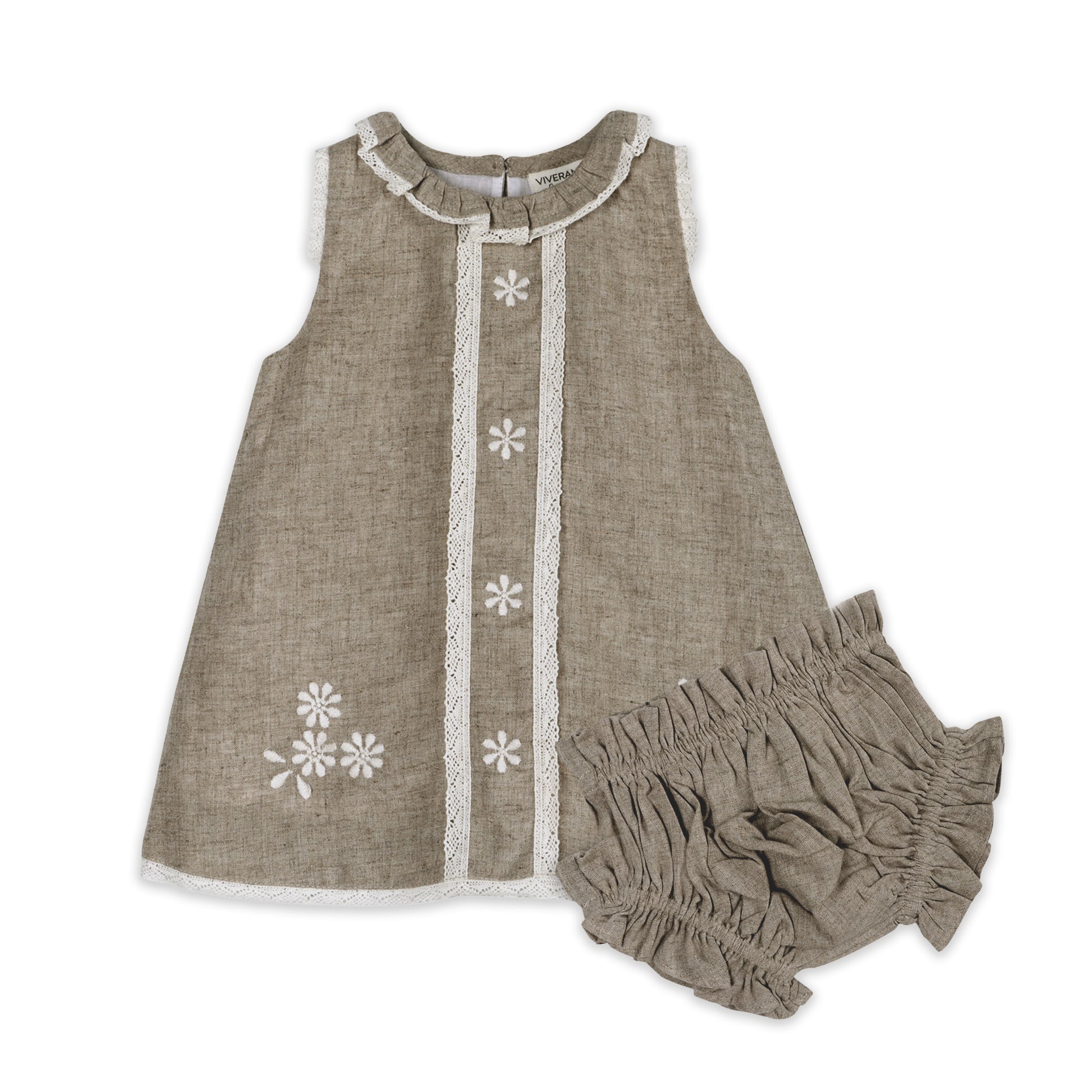 Kate Floral Embroidered Baby Dress + Bloomer (Linen Blend)