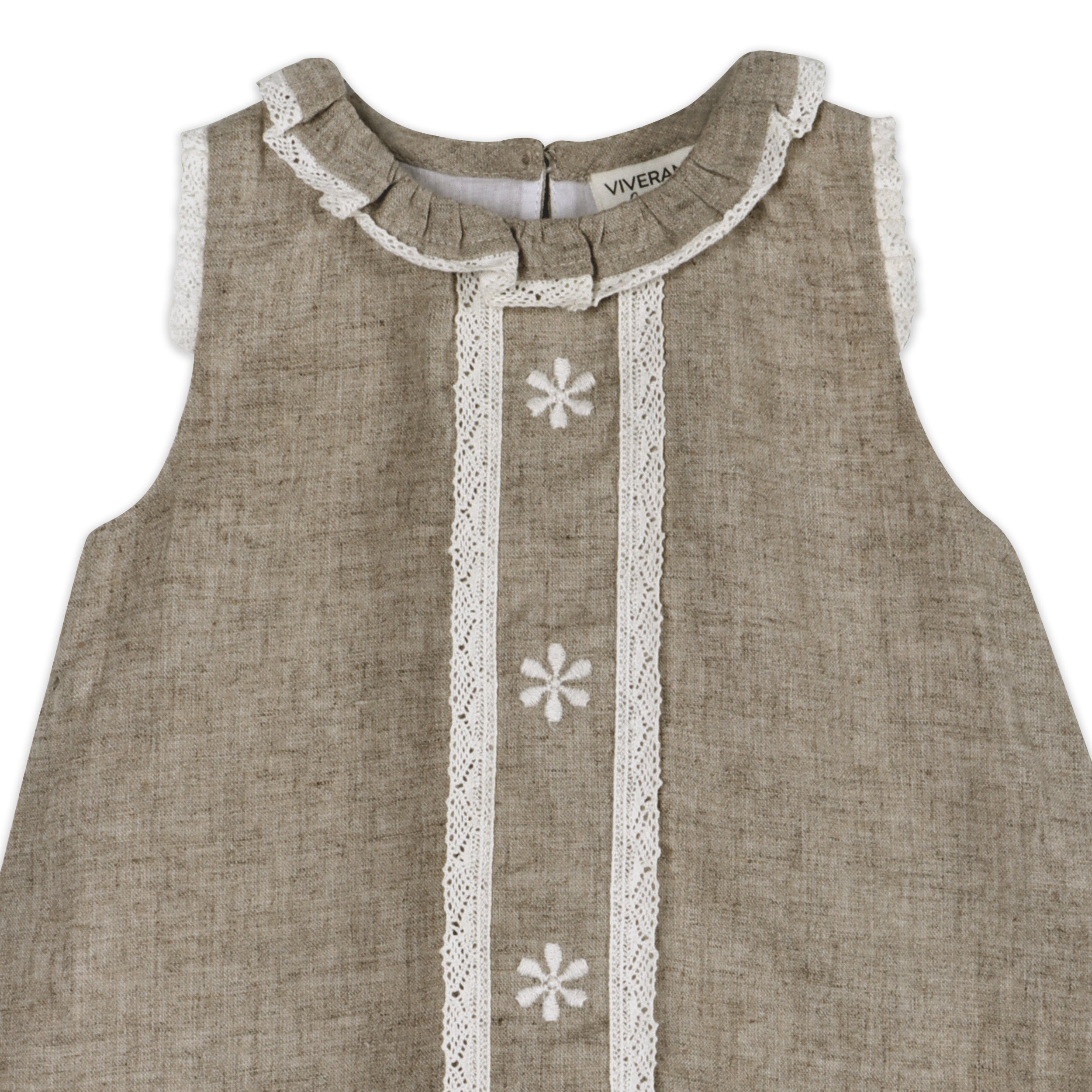 Kate Floral Embroidered Baby Dress Detail (Linen Blend)