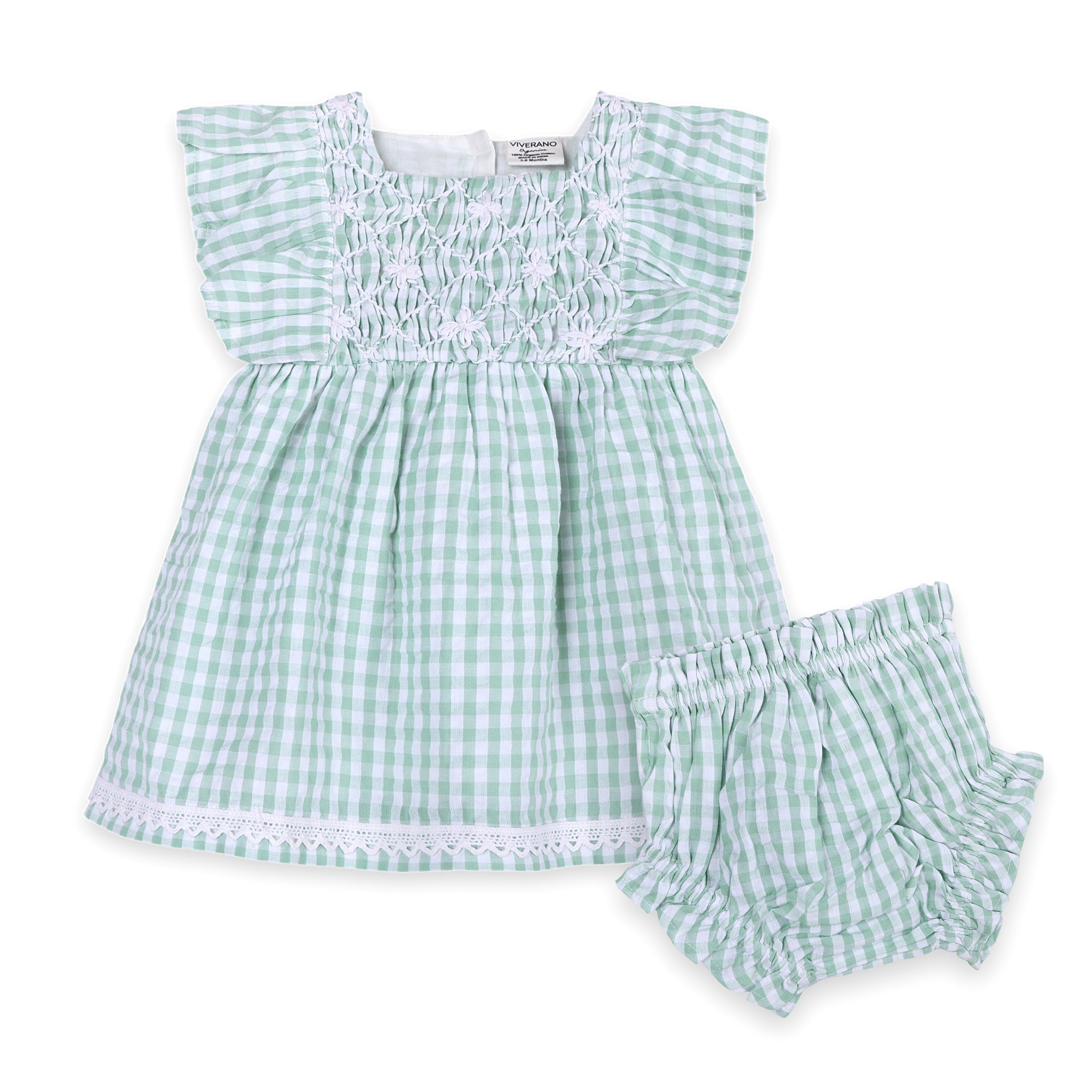 Forest Gingham Baby Dress + Bloomer (Organic)