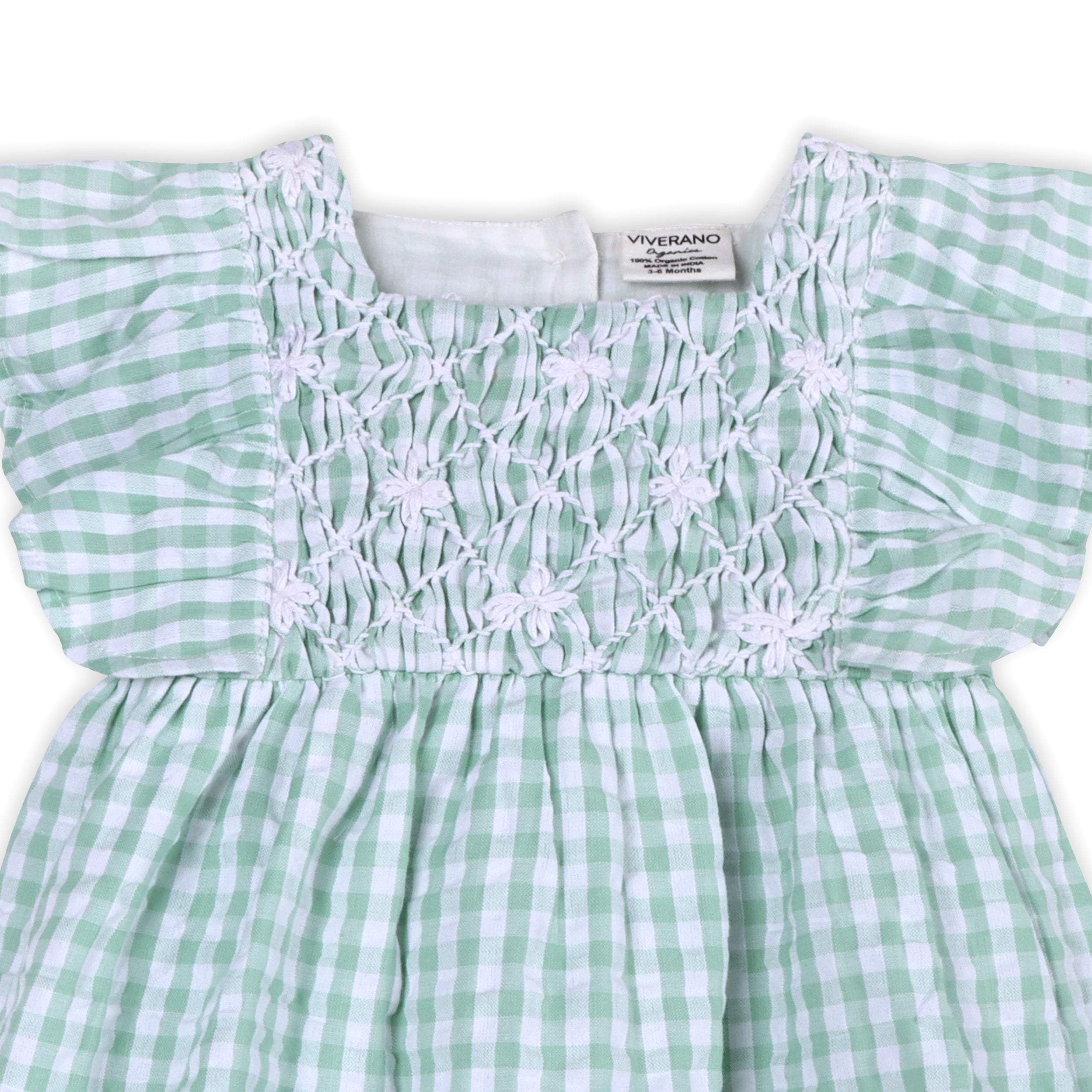 Forest Gingham Baby Dress Detail (Organic)