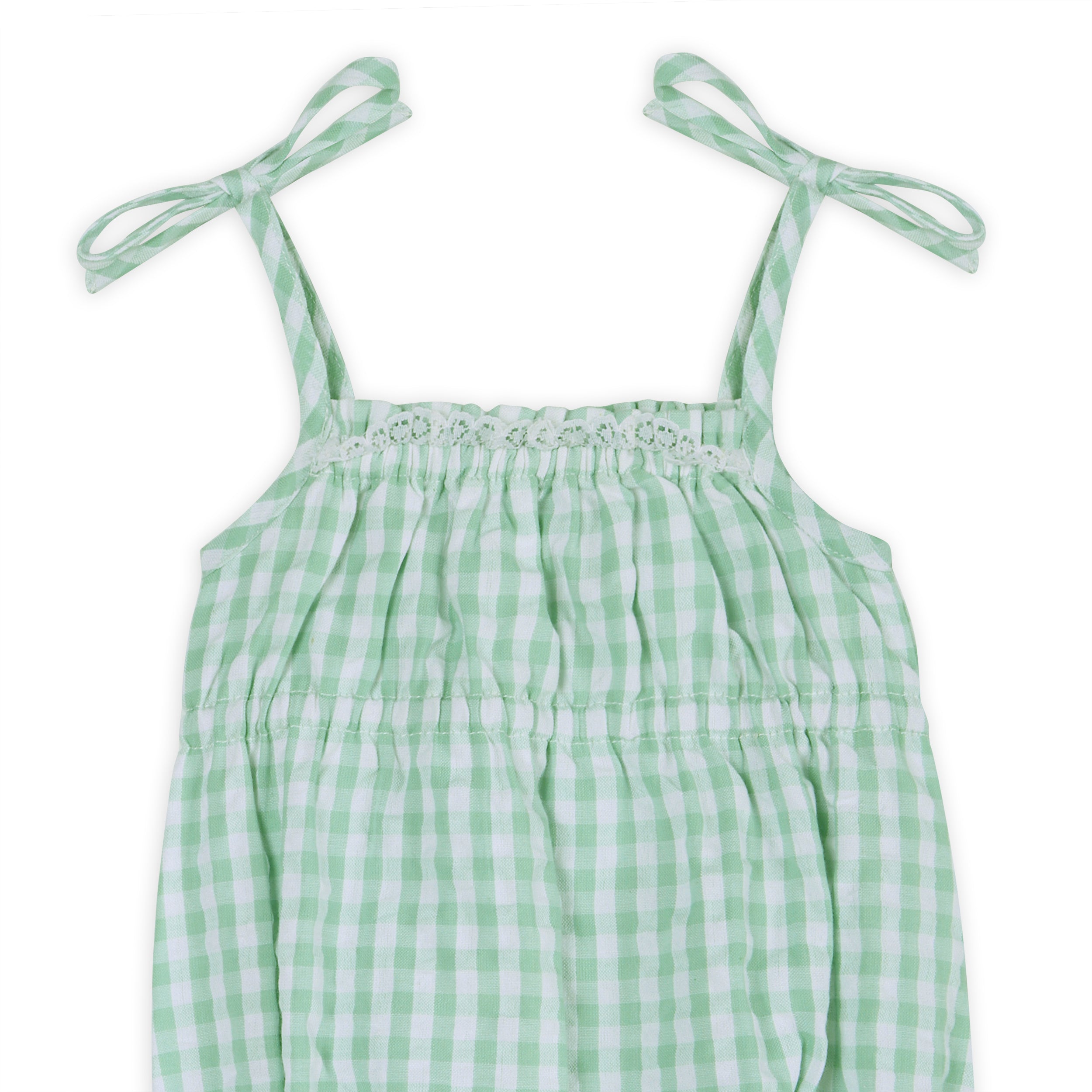 Forest Gingham Baby Romper Detail (Organic)