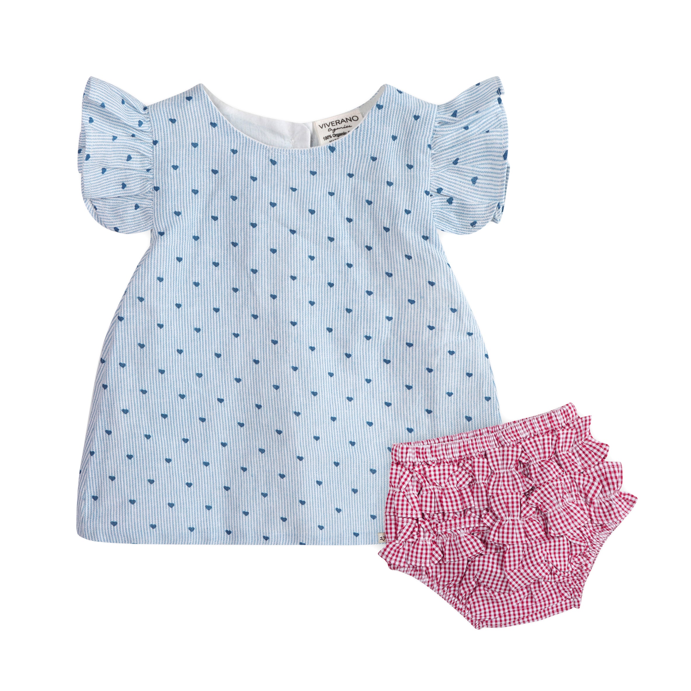 Emery Ditsy Hearts Baby Ruffled Sleeve Top + Bloomer (Organic)