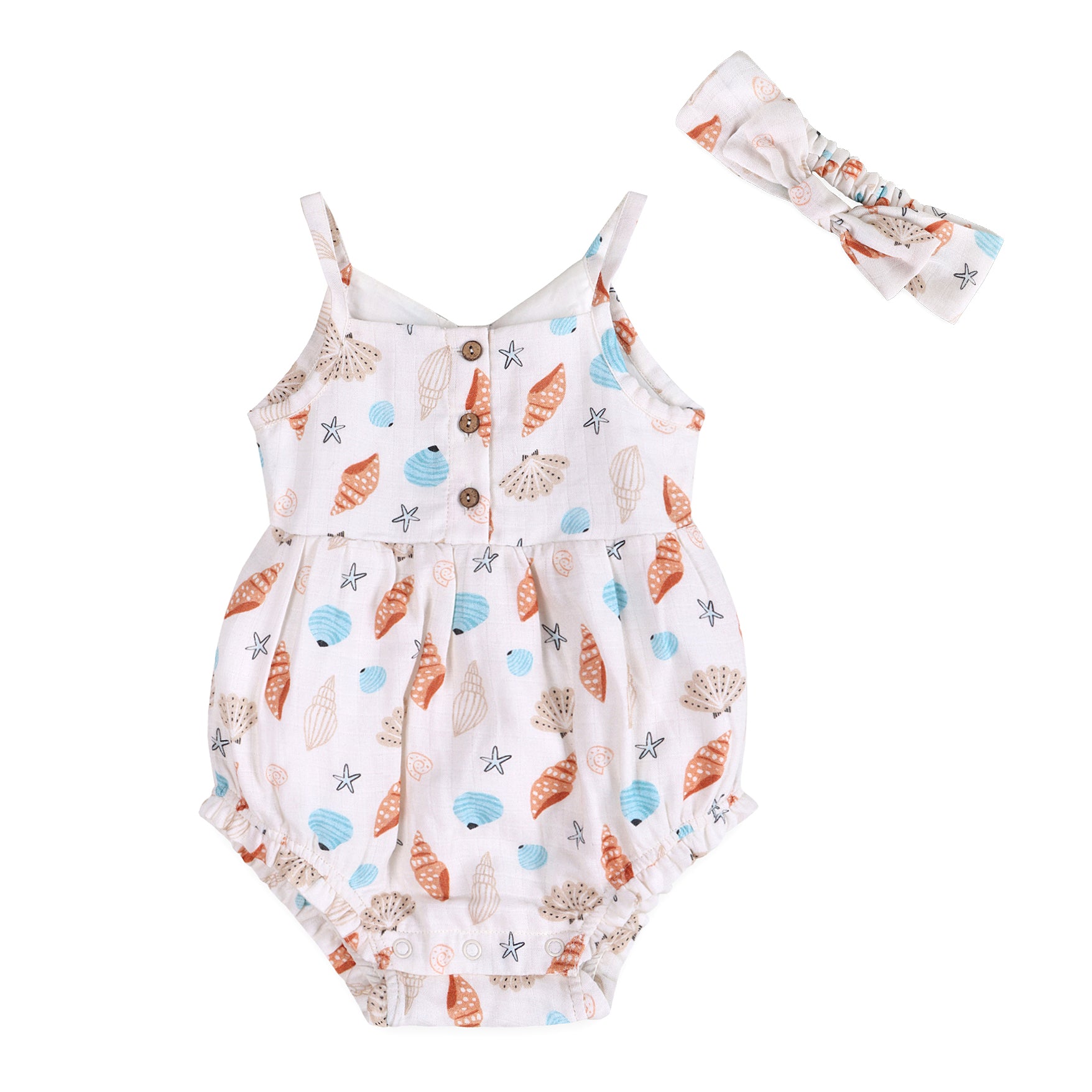 Seashell Baby Romper & Headband Set (Organic Muslin)