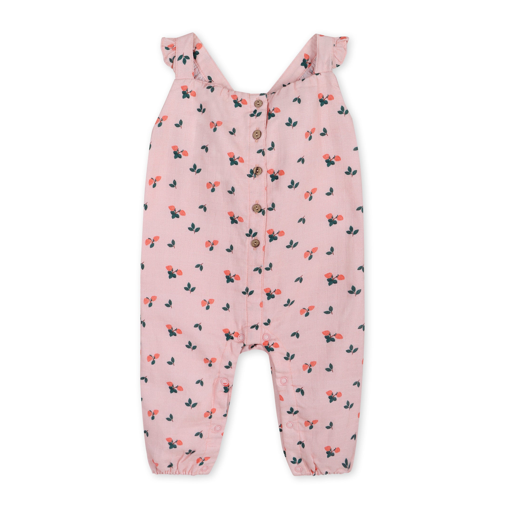 Strawberry Ruffled Baby Jumpsuit (Organic Muslin)