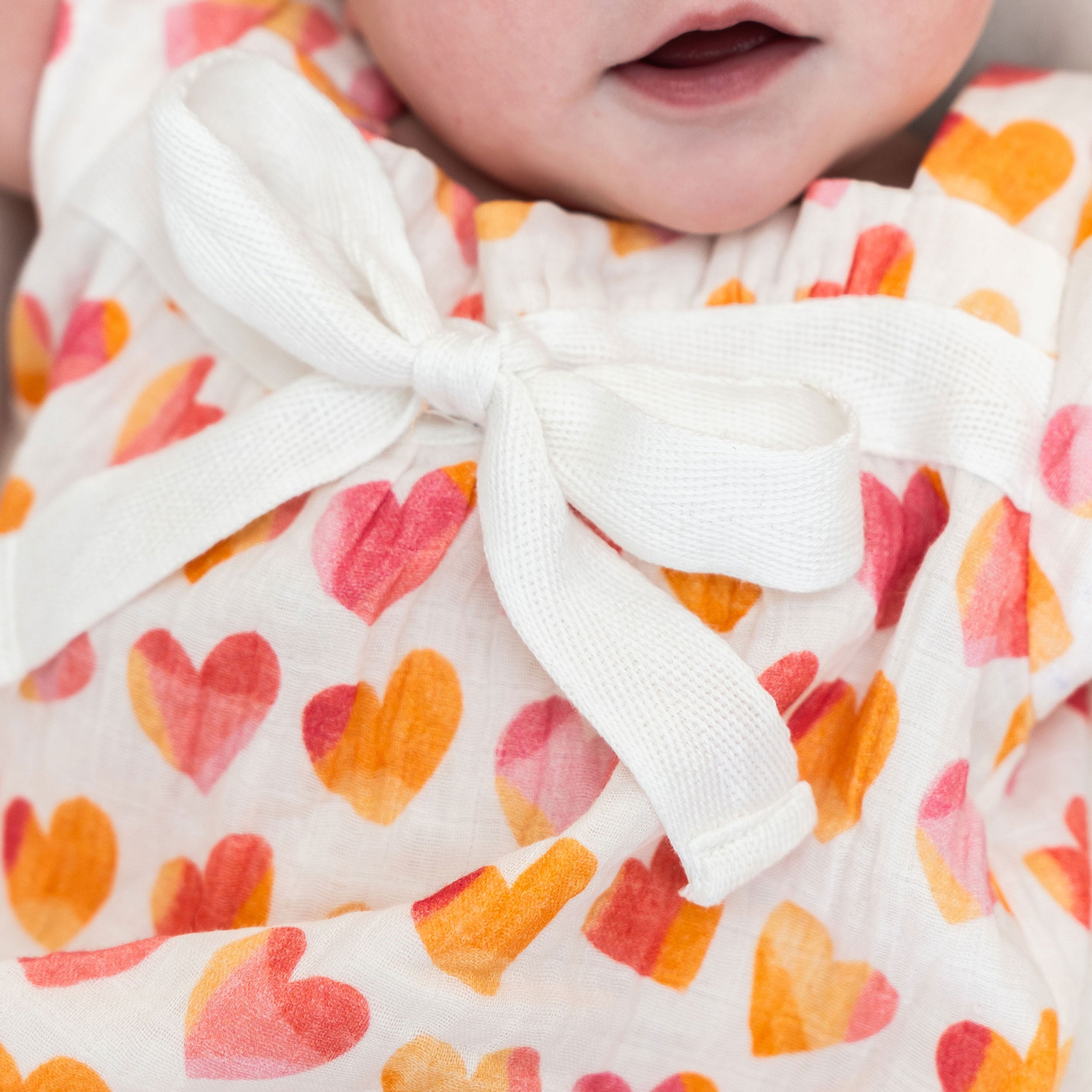 Hearts Baby Bubble Romper Bow Detail Model (Organic Muslin)
