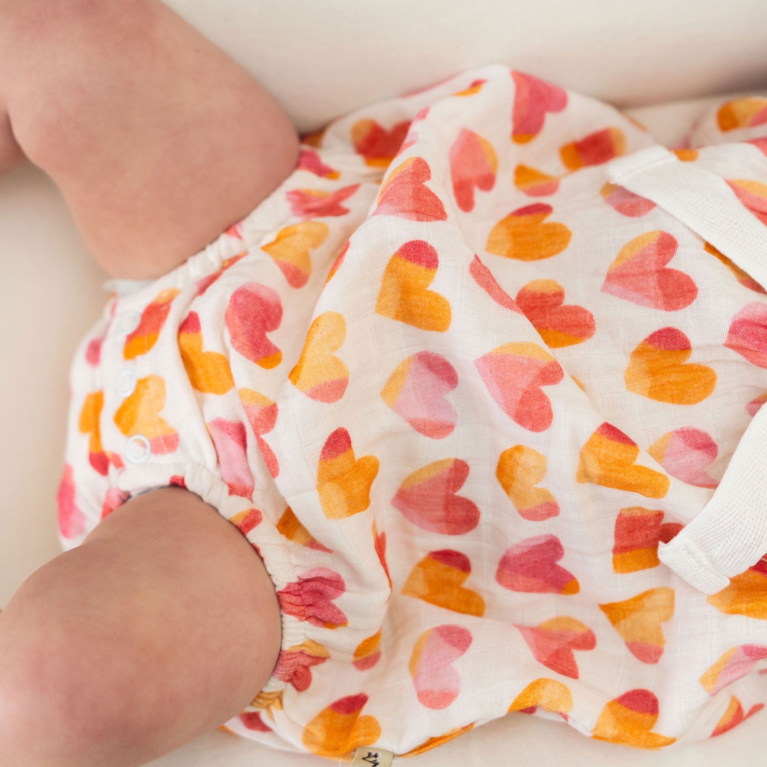 Hearts Baby Bubble Romper Snaps Model (Organic Muslin)