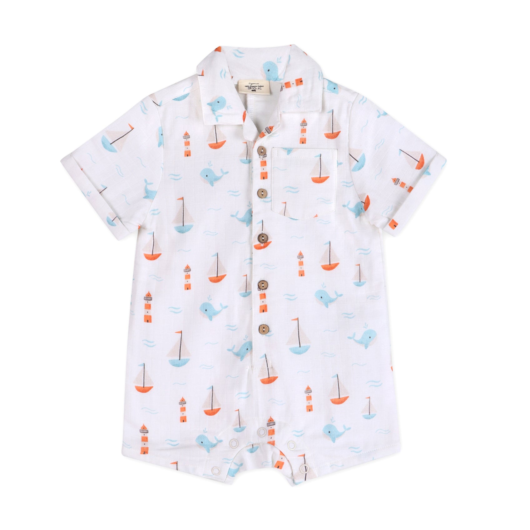 Sailboat Baby Button Romper (Organic Muslin)