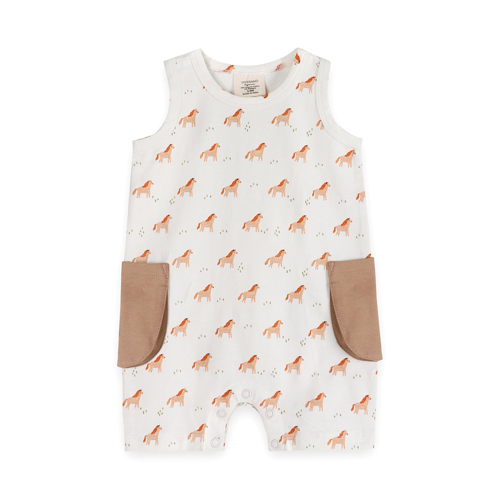 Horse Baby Side Pocket Shortie Romper (Organic Jersey)