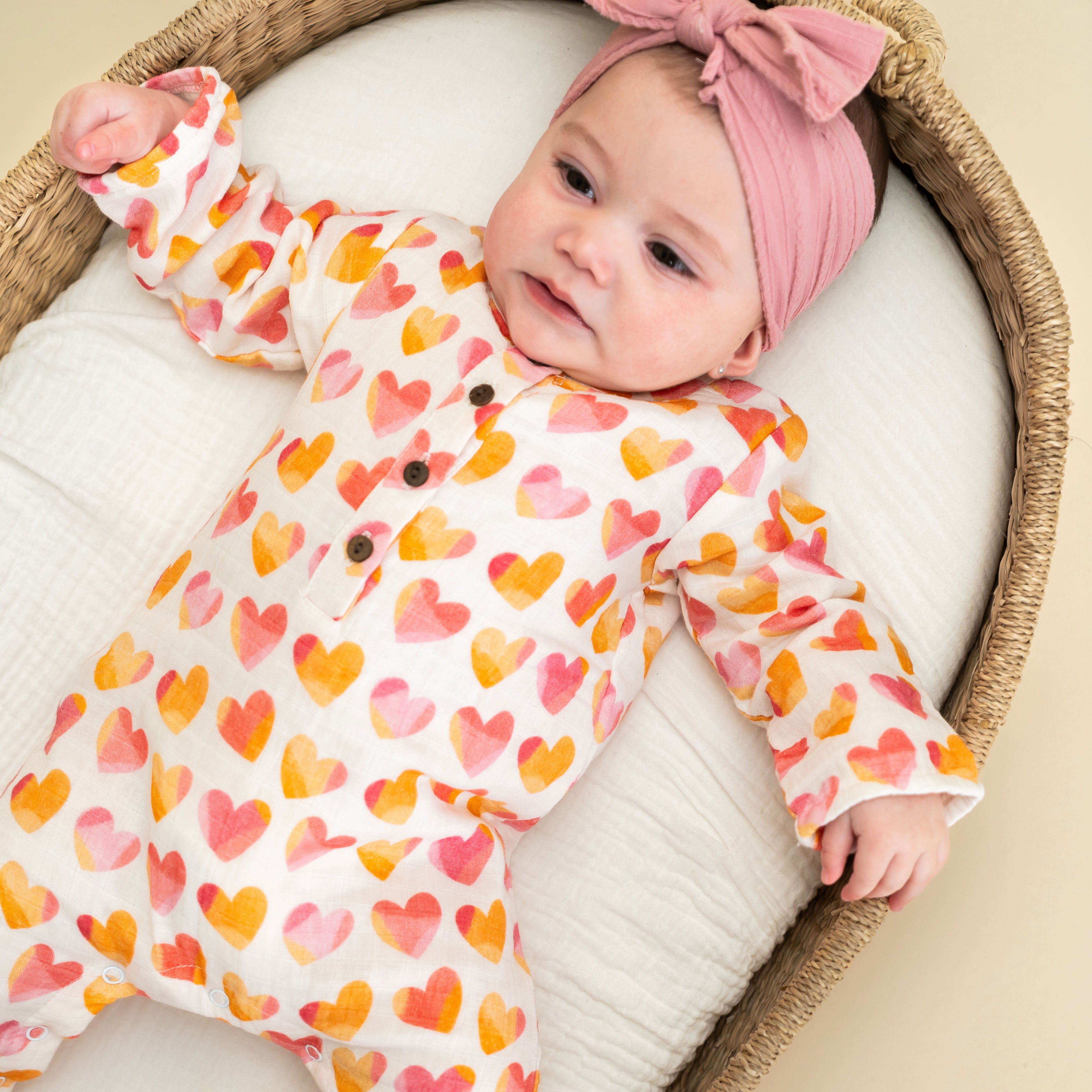 Hearts Baby Coverall Jumpsuit Model (Organic Muslin)