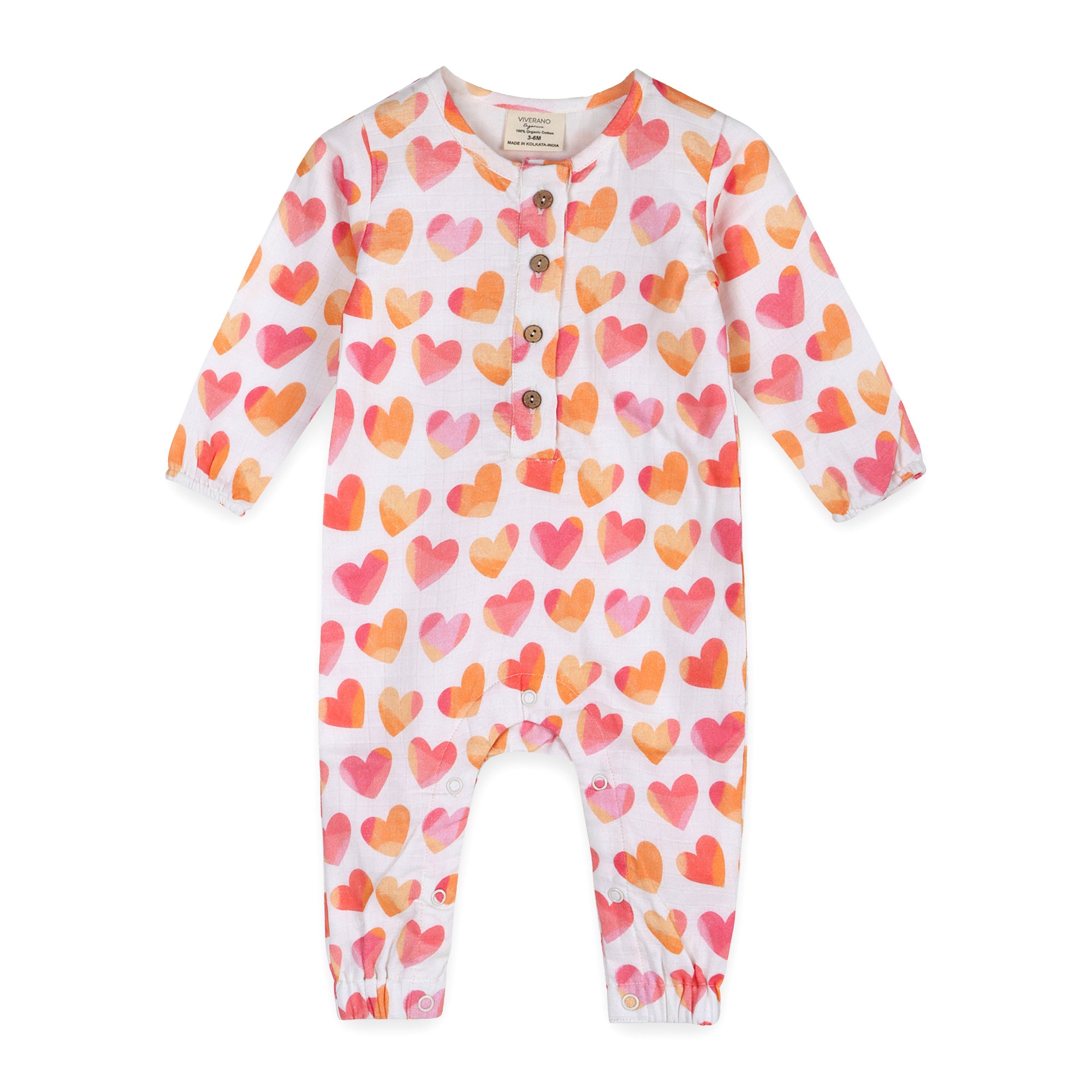 Hearts Baby Coverall Jumpsuit (Organic Muslin)