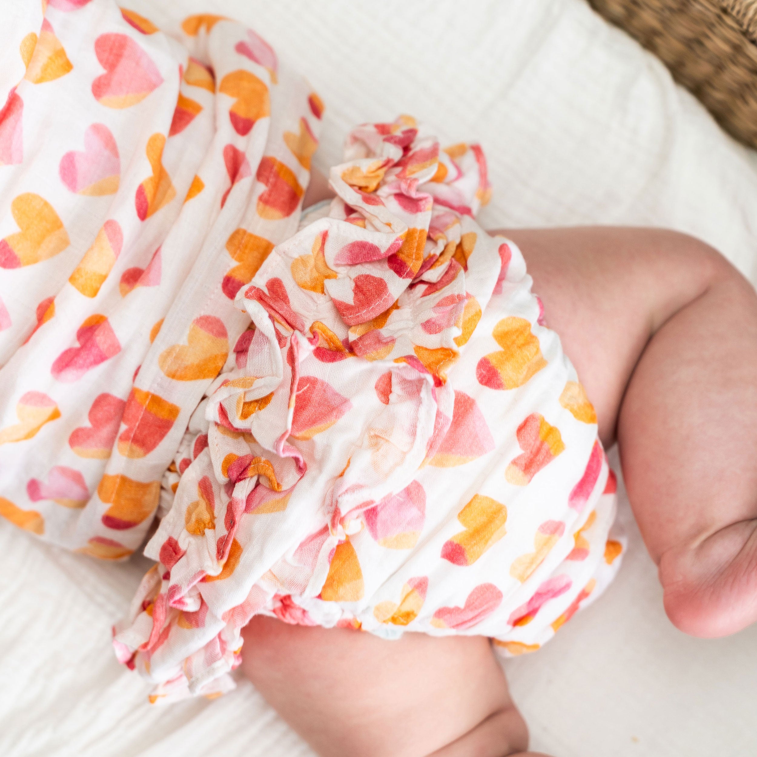 Hearts Button Front Baby Top + Ruffled Bloomer Back Model (Organic Muslin)
