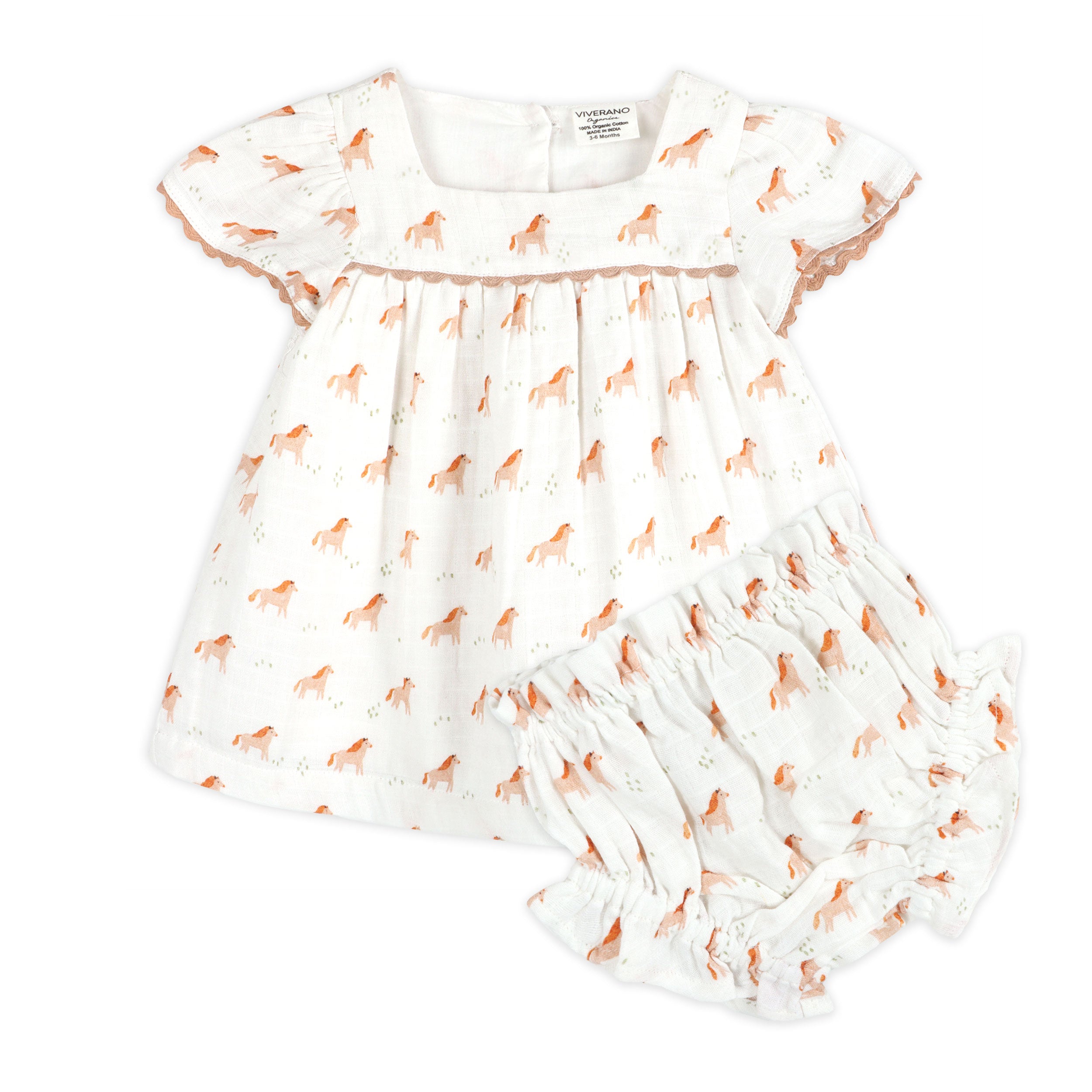 Horse Baby Dress + Bloomer (Organic Muslin)