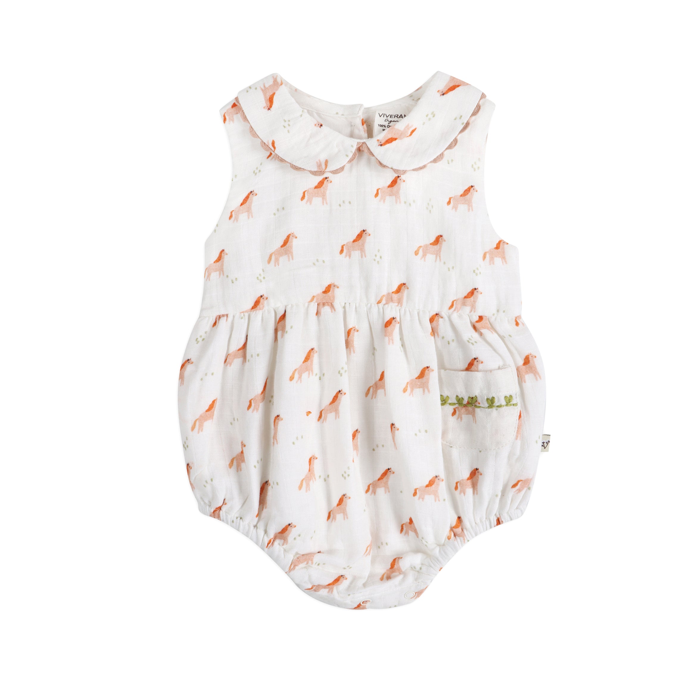 Horse Baby Bubble Romper Front (Organic Muslin)