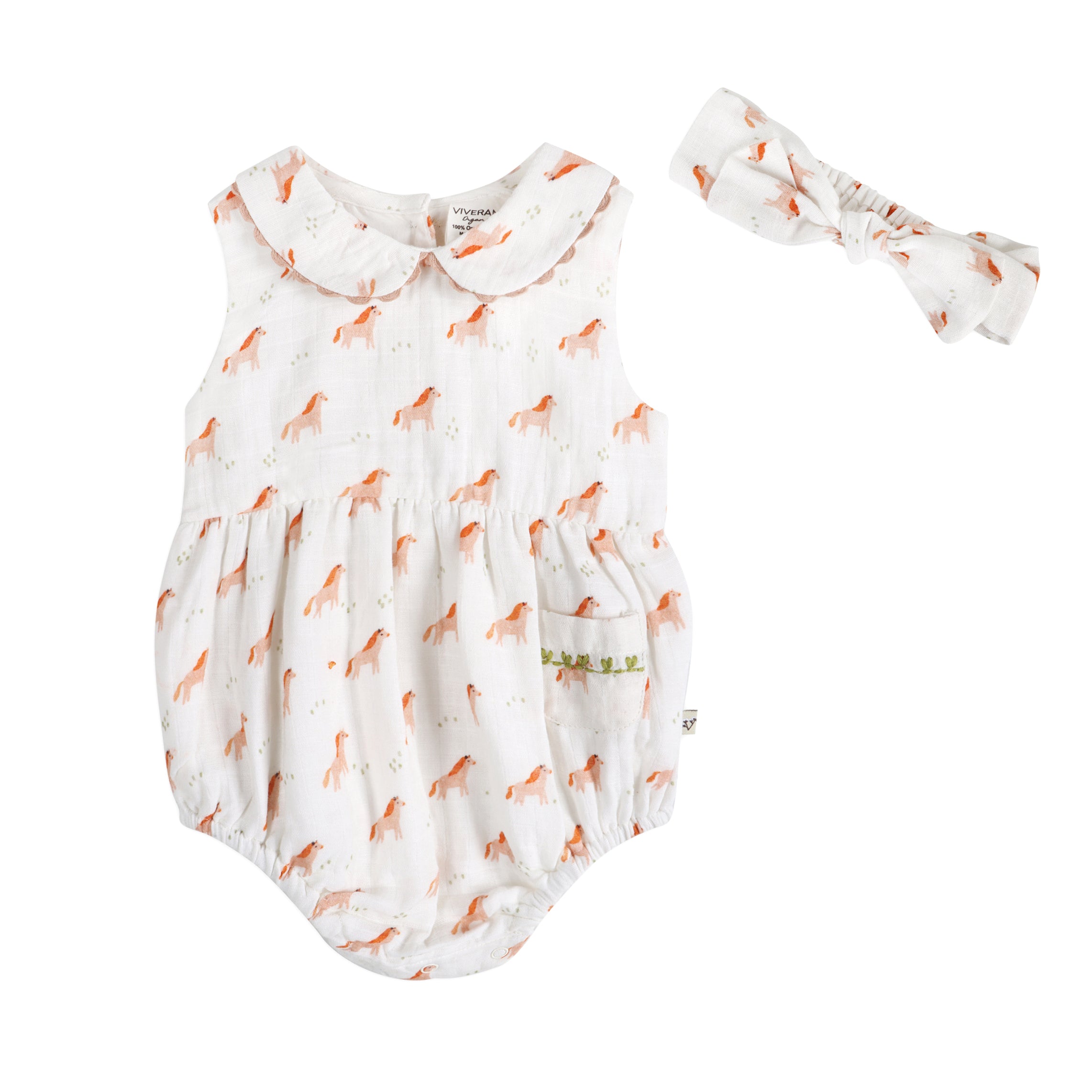 Horse Baby Bubble Romper + Headband (Organic Muslin)