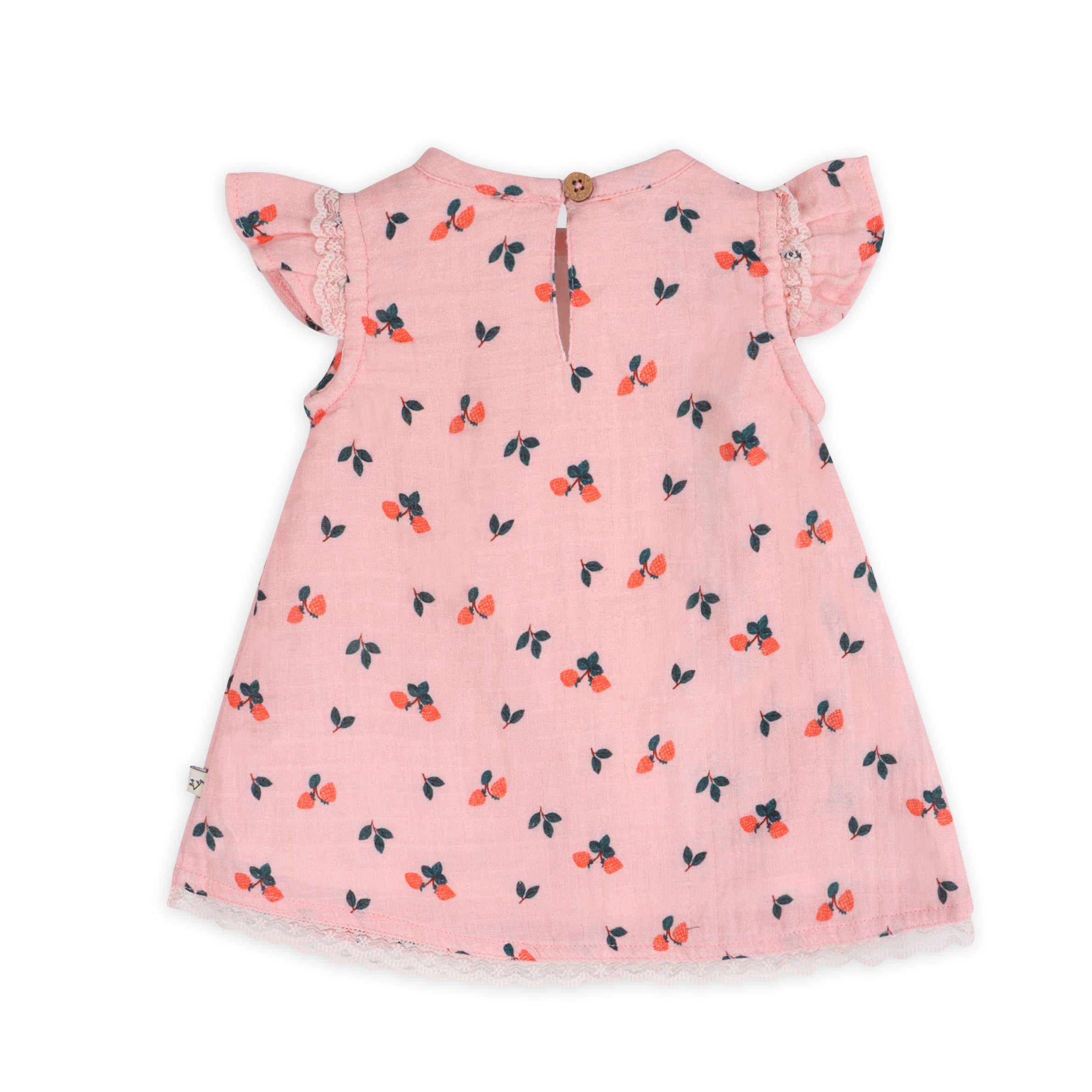Strawberry Baby Dress Back (Organic Muslin)