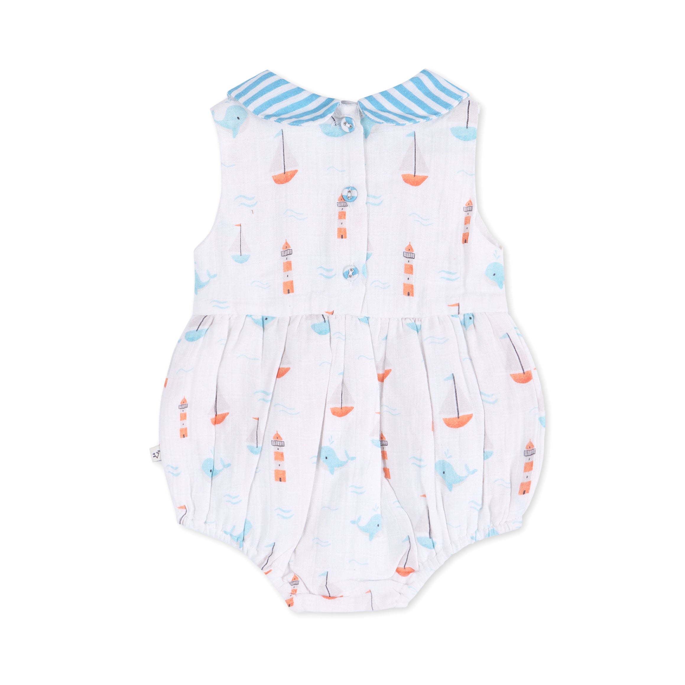 Sailboat Whales Baby Bubble Romper Back (Organic Muslin)