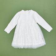 Milan Dove White Floral Embroidered Tutu Knit Baby Dress (Organic)