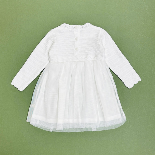 Milan Dove White Floral Embroidered Tutu Knit Baby Dress (Organic)