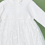 Milan Dove White Floral Embroidered Tutu Knit Baby Dress (Organic)