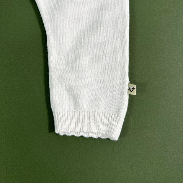 Milan Dove White Pointelle & Button Sweater Knit Jumpsuit (Organic)