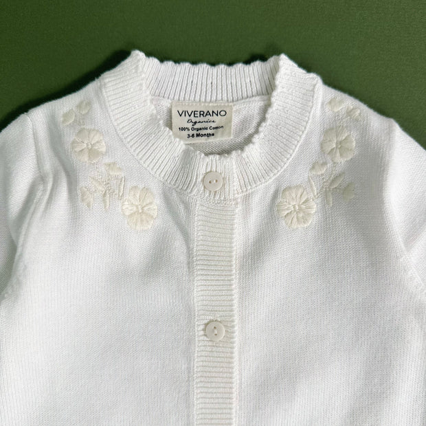 Milan Dovee White Embroidered Sweater Knit Baby Jumpsuit (Organic)
